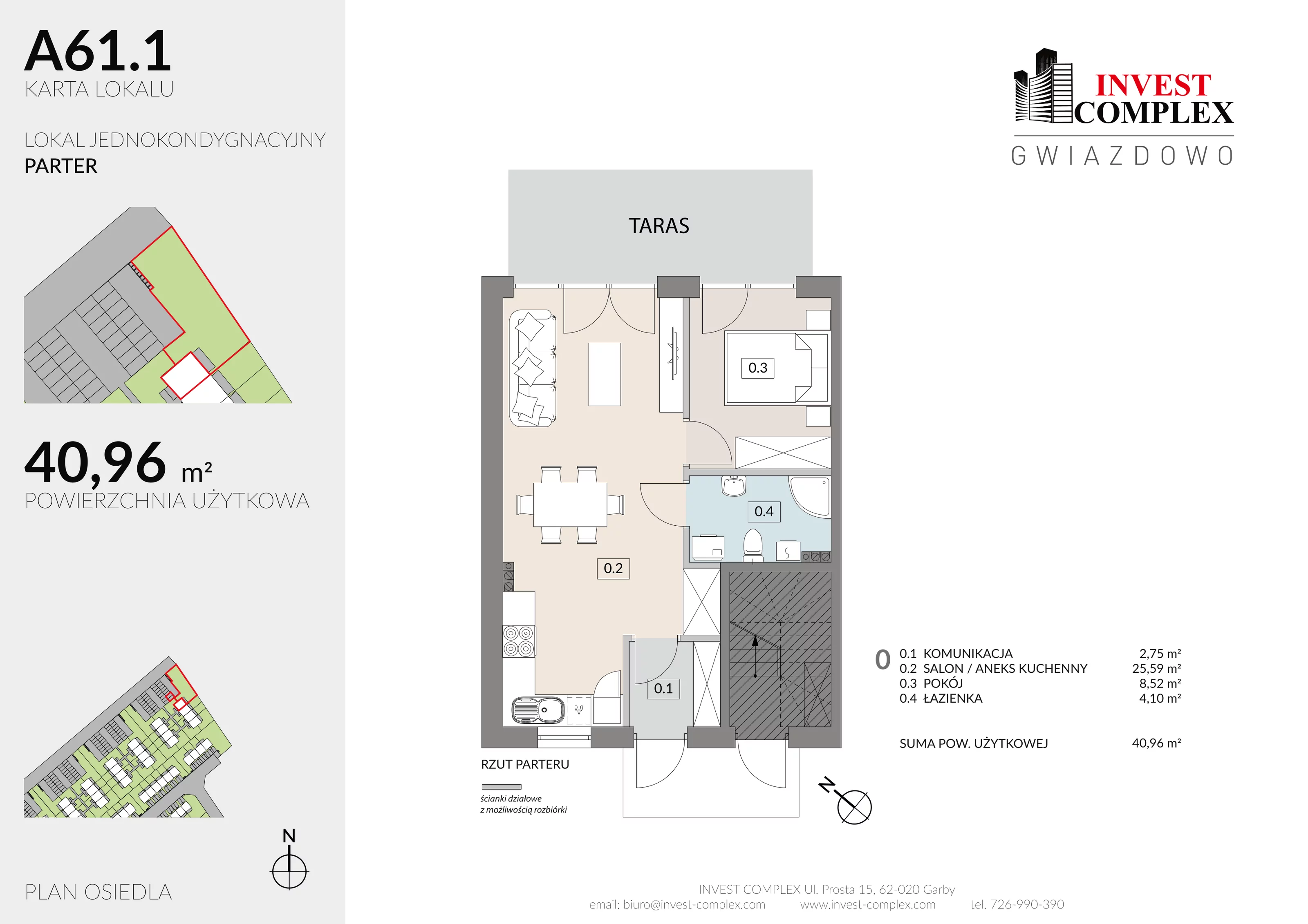 Mieszkanie 40,96 m², parter, oferta nr A61/1, Osiedle Gwiazdowo, Gwiazdowo, ul. Półwiejska