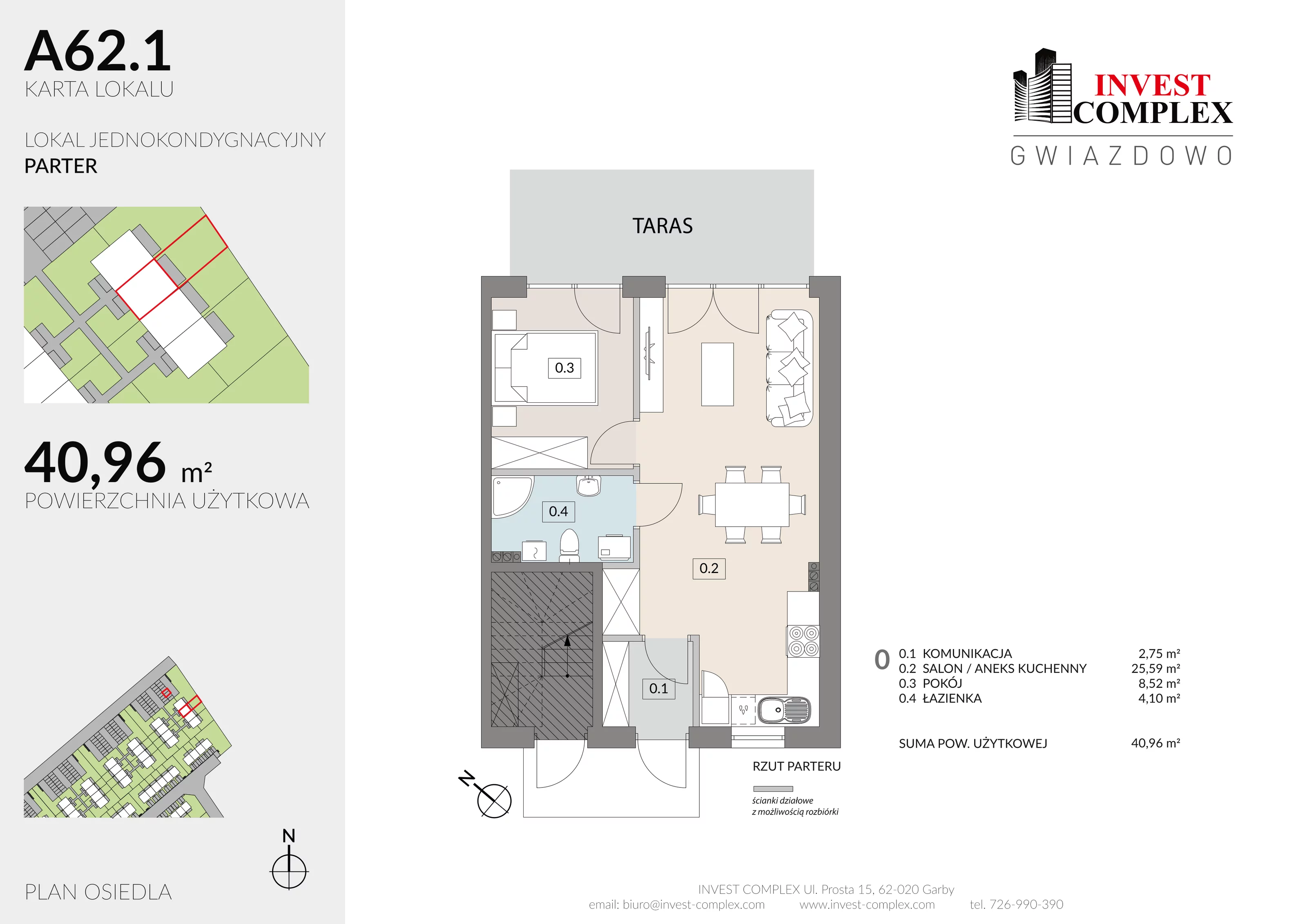 Mieszkanie 40,96 m², parter, oferta nr A62/1, Osiedle Gwiazdowo, Gwiazdowo, ul. Półwiejska