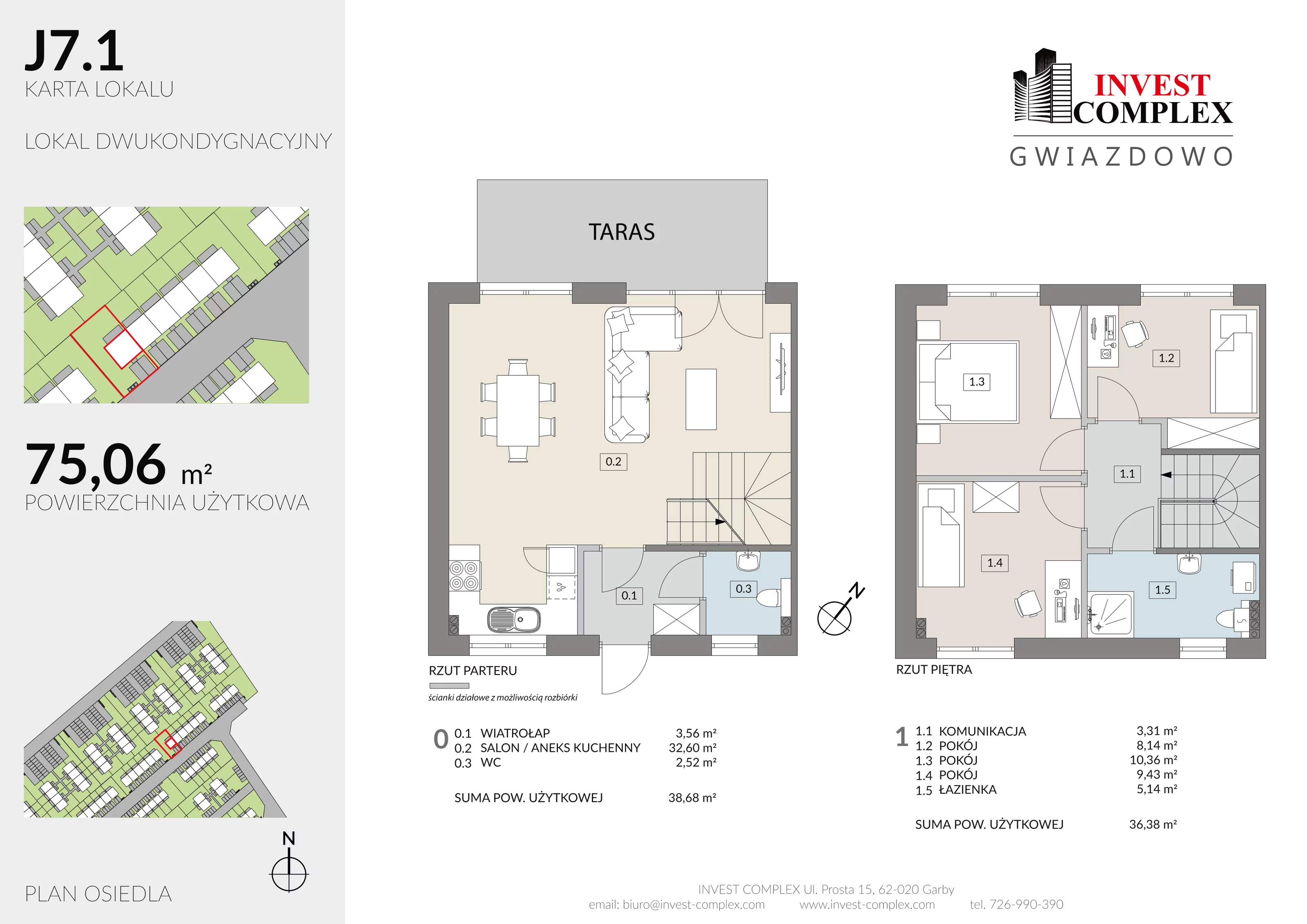4 pokoje, mieszkanie 75,06 m², parter, oferta nr J7/1, Osiedle Gwiazdowo, Gwiazdowo, ul. Półwiejska