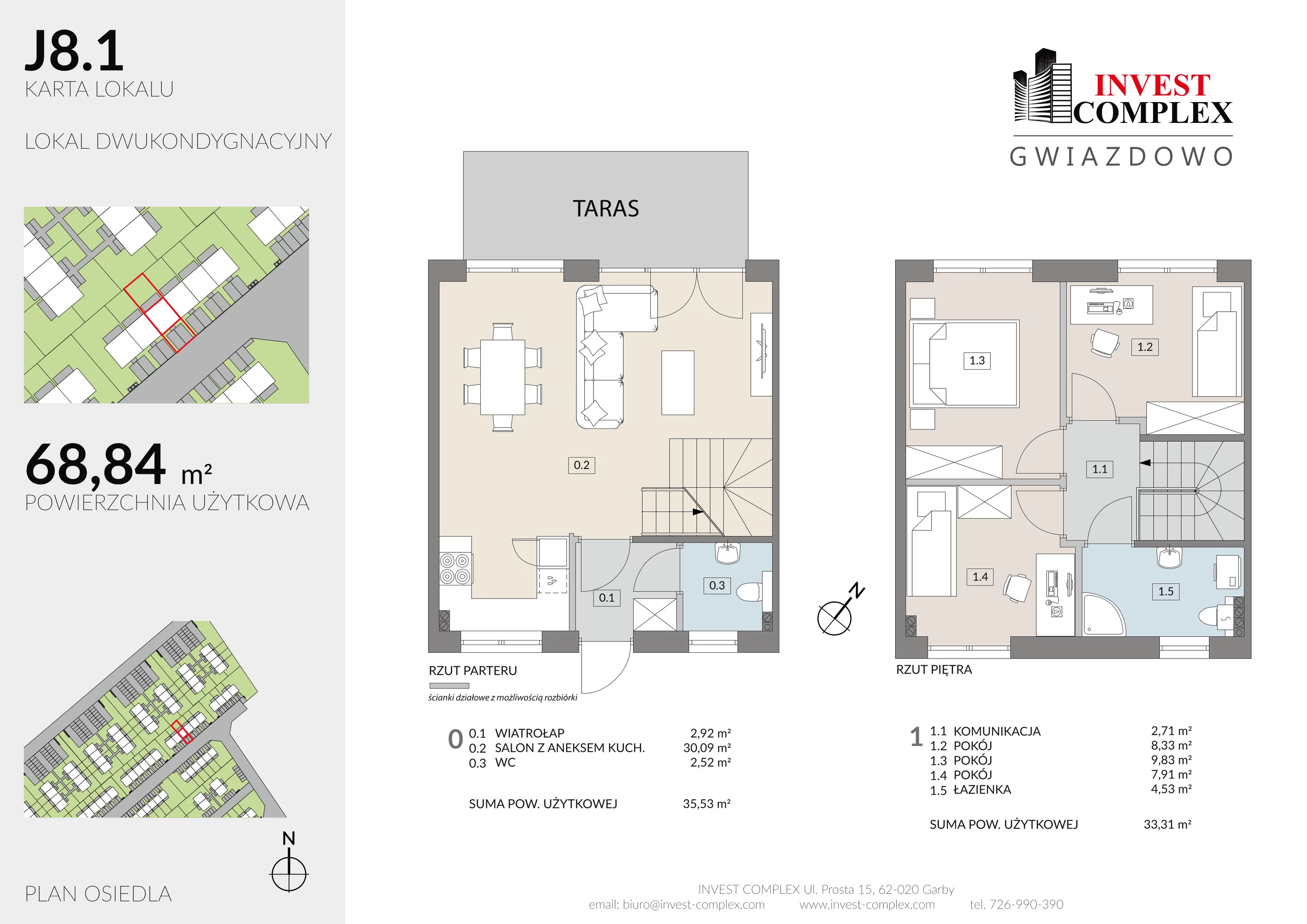 4 pokoje, mieszkanie 68,47 m², parter, oferta nr J8/1, Osiedle Gwiazdowo, Gwiazdowo, ul. Półwiejska
