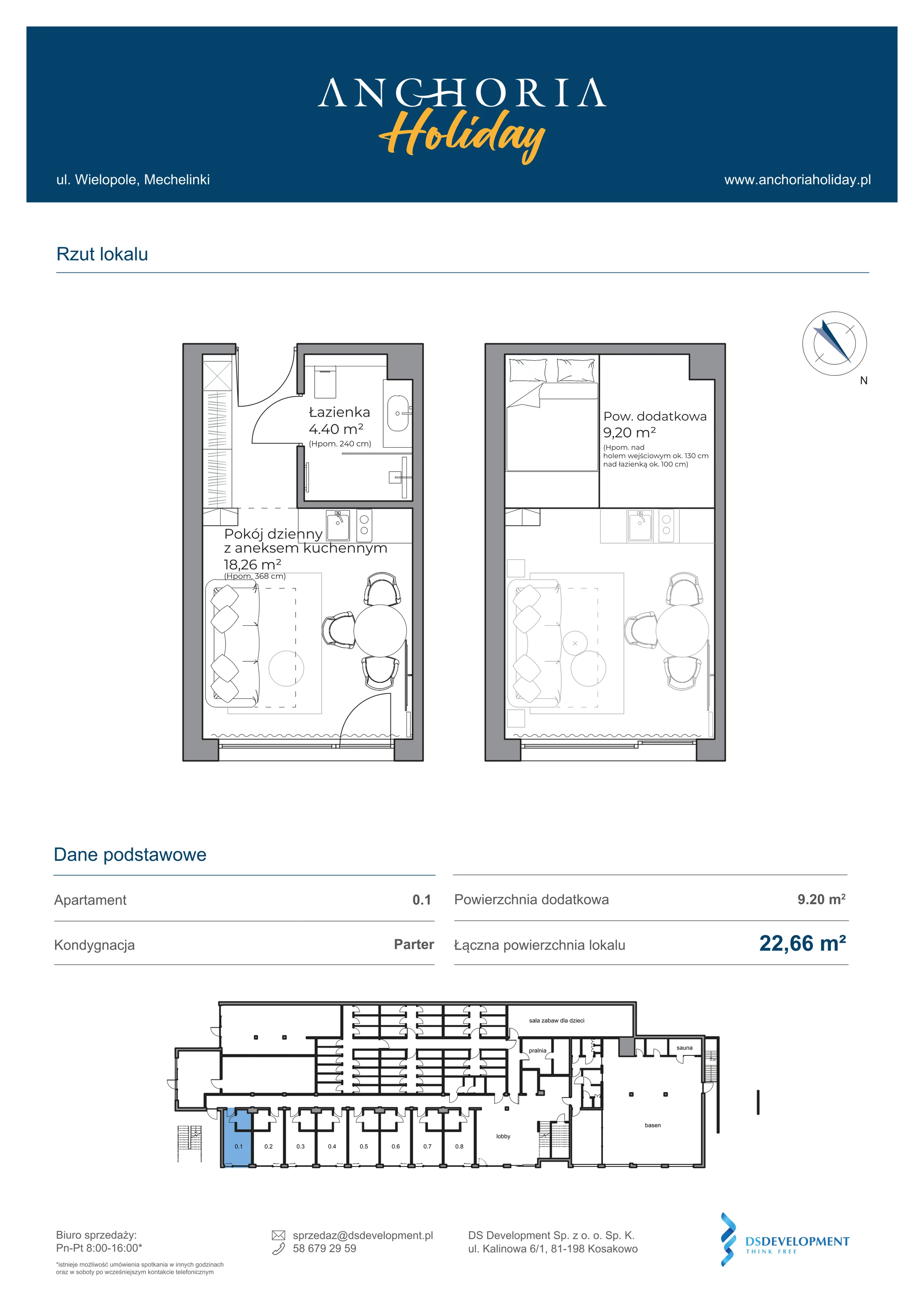 Apartament inwestycyjny 22,66 m², parter, oferta nr B_0_1, Anchoria Holiday, Mechelinki, ul. Wielopole 36