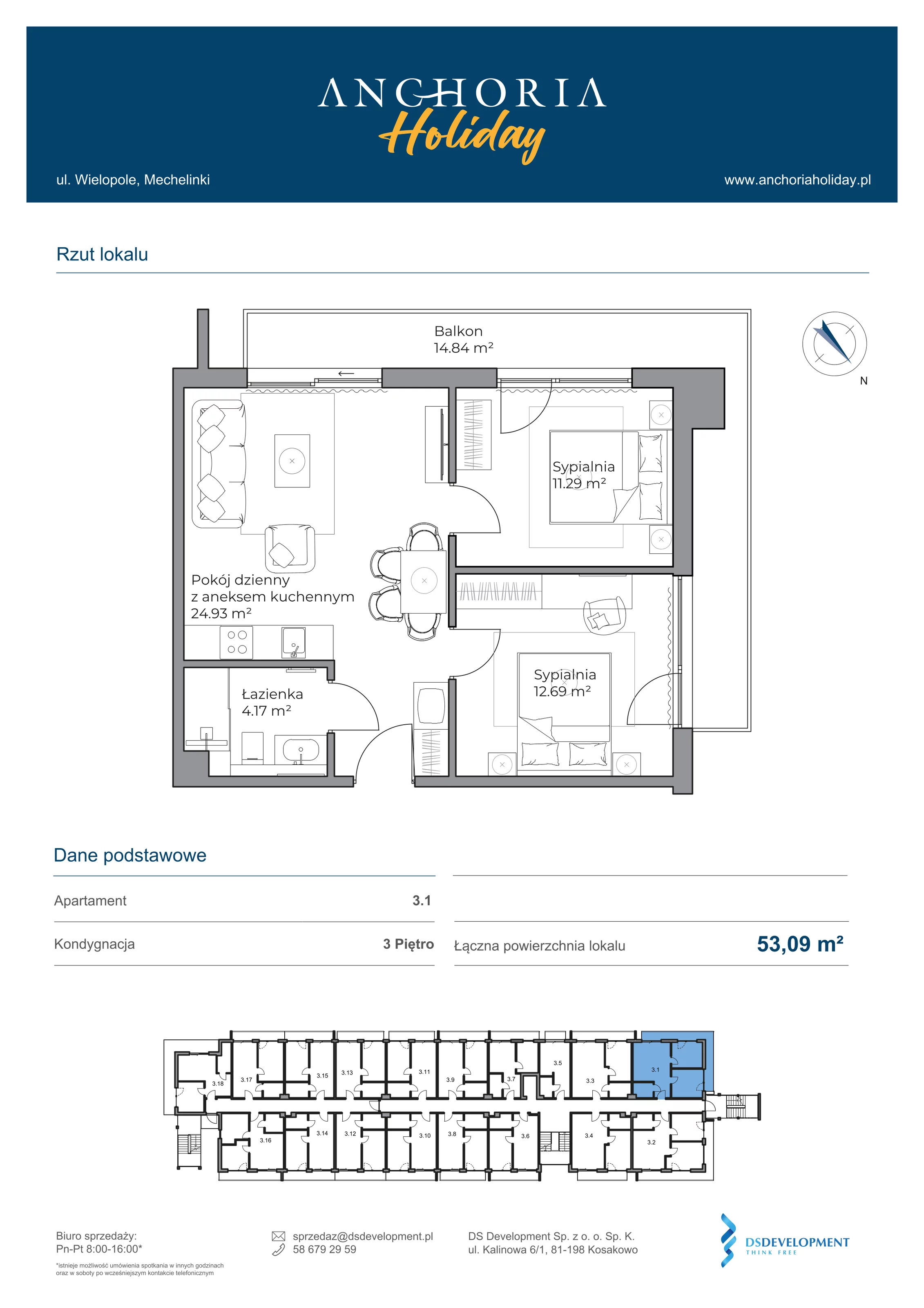 3 pokoje, apartament inwestycyjny 53,08 m², piętro 3, oferta nr B_3_1, Anchoria Holiday, Mechelinki, ul. Wielopole 36