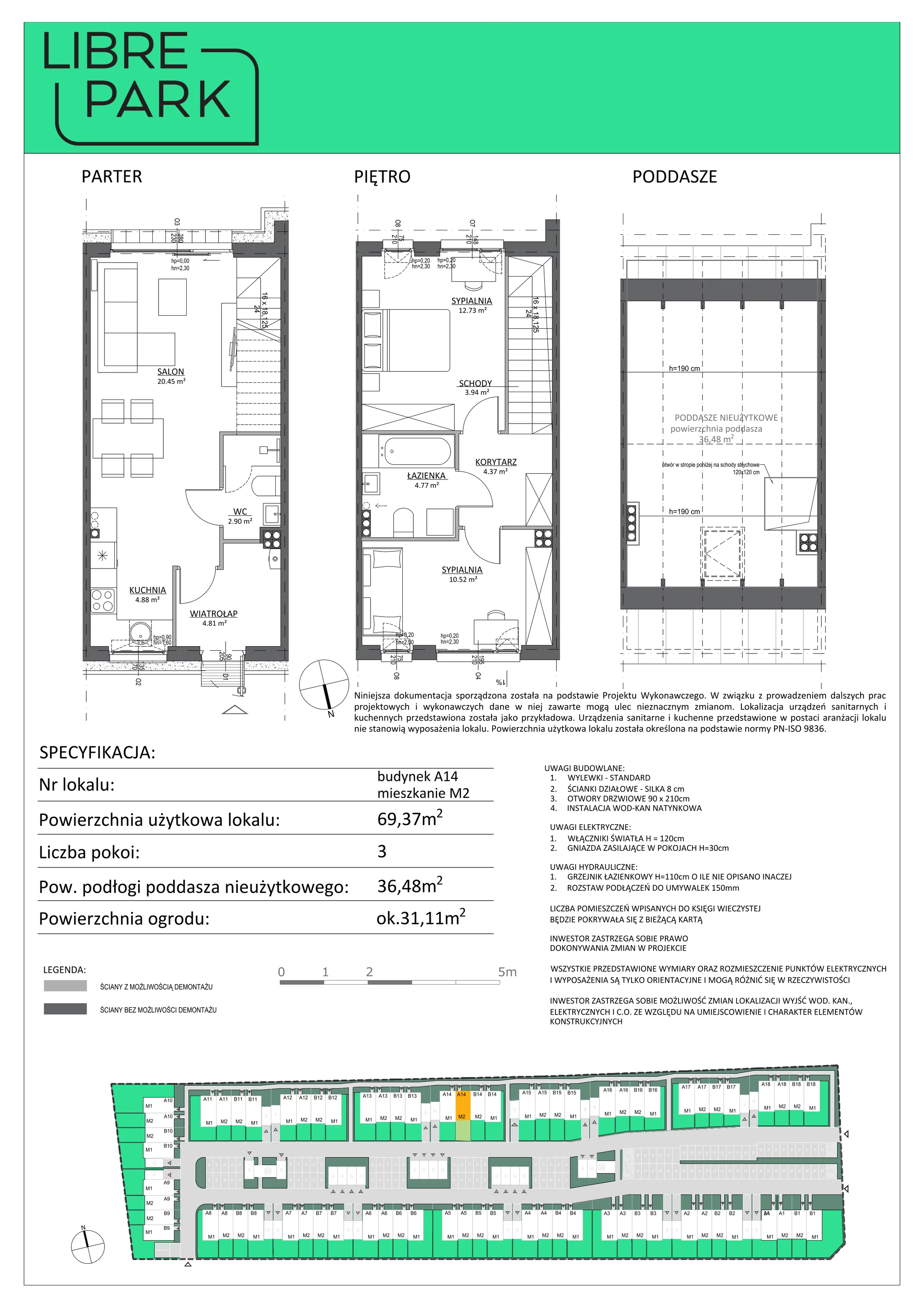 3 pokoje, mieszkanie 69,37 m², parter, oferta nr A14/M2, Libre Park - etap II, Kosakowo, ul. Dyniowa