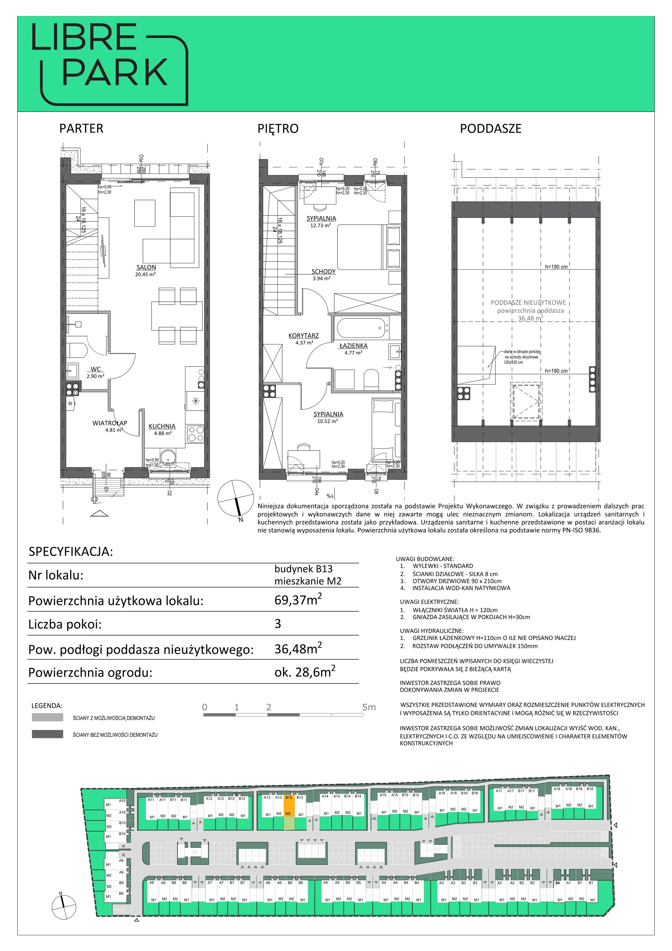 3 pokoje, mieszkanie 69,37 m², parter, oferta nr B13/M2, Libre Park - etap II, Kosakowo, ul. Dyniowa