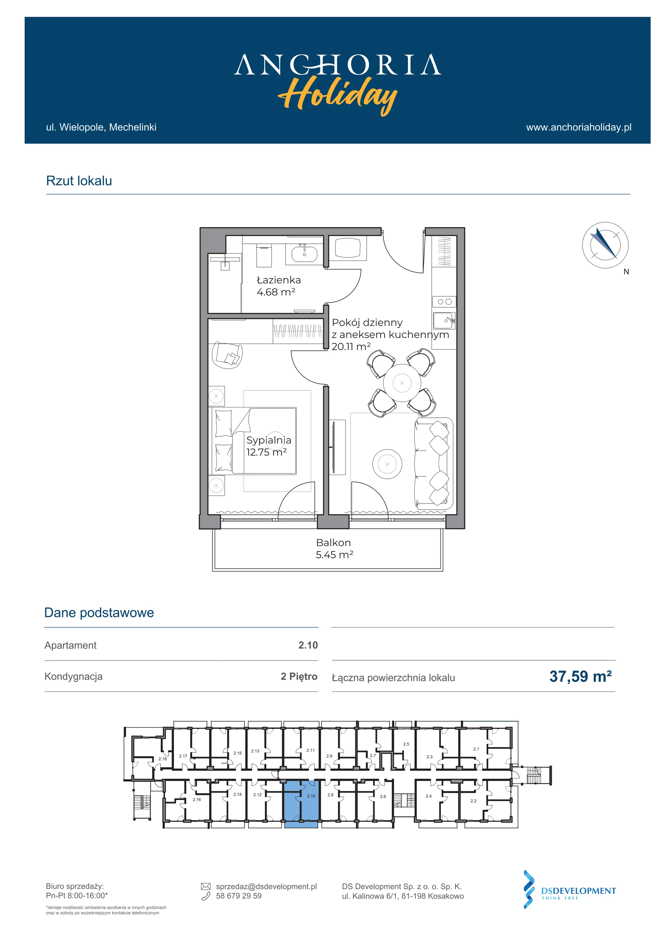 Apartament inwestycyjny 37,54 m², piętro 2, oferta nr B_2_10, Anchoria Holiday, Mechelinki, ul. Wielopole 36