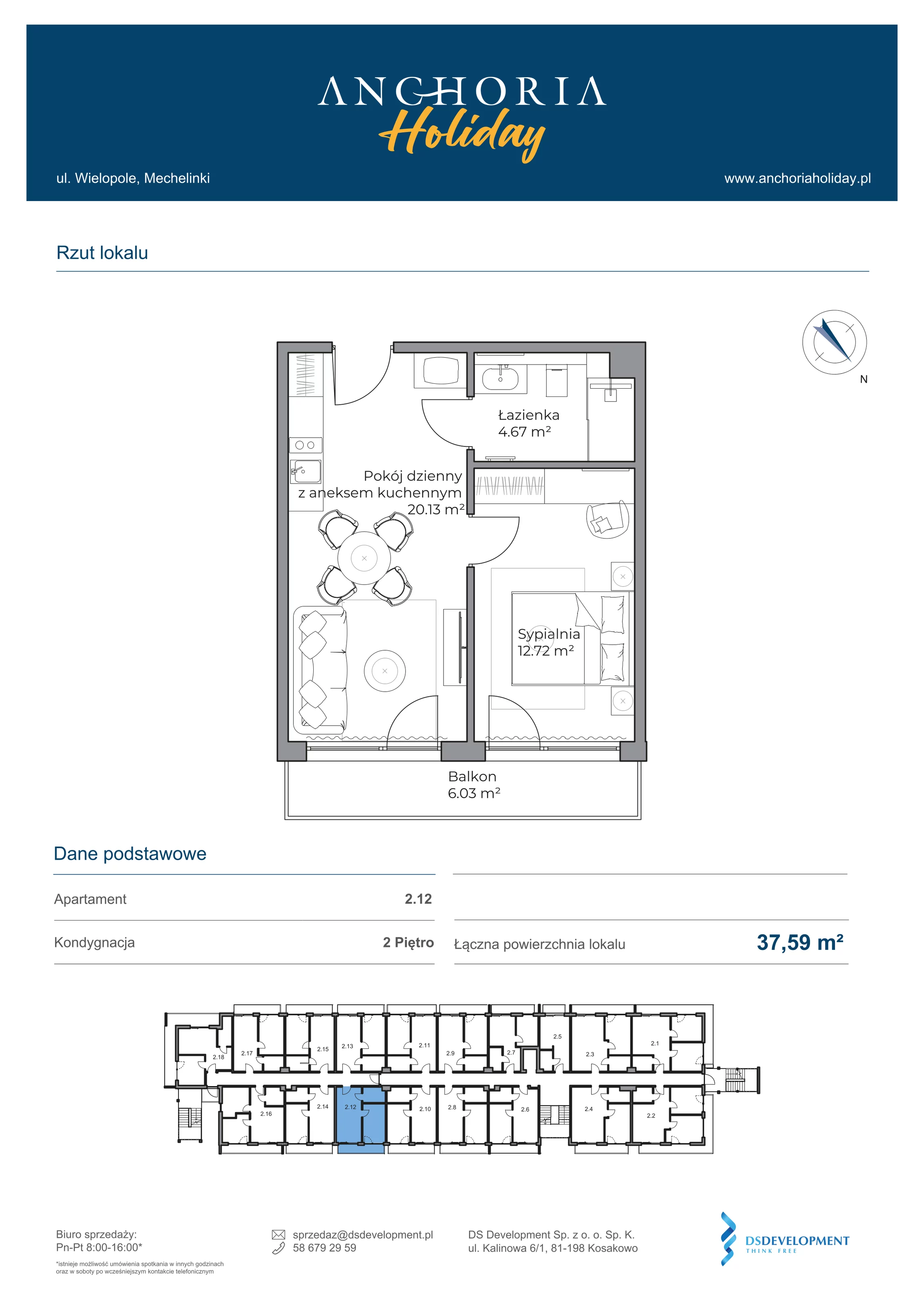 Apartament inwestycyjny 37,52 m², piętro 2, oferta nr B_2_12, Anchoria Holiday, Mechelinki, ul. Wielopole 36