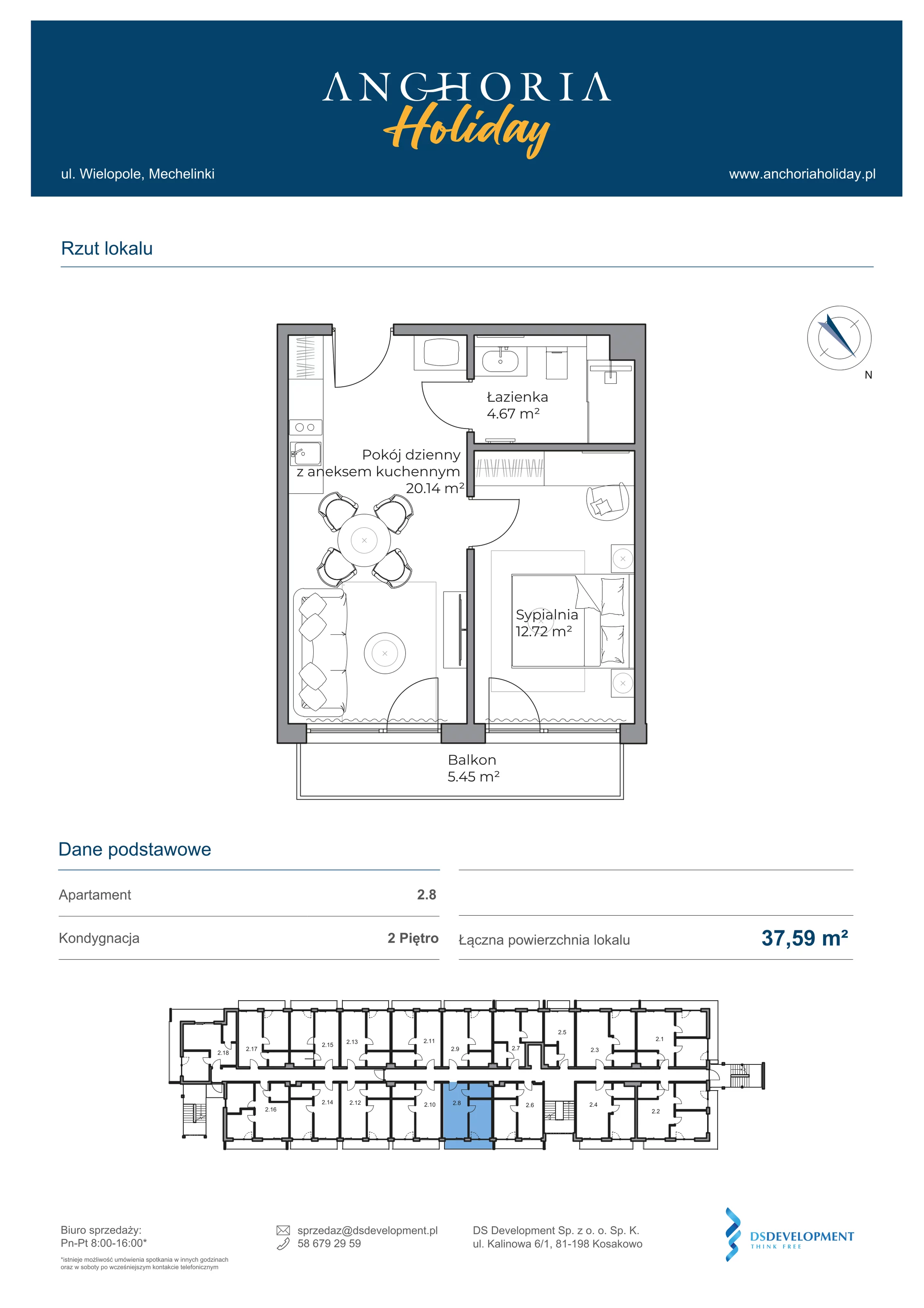 Apartament inwestycyjny 37,53 m², piętro 2, oferta nr B_2_8, Anchoria Holiday, Mechelinki, ul. Wielopole 36