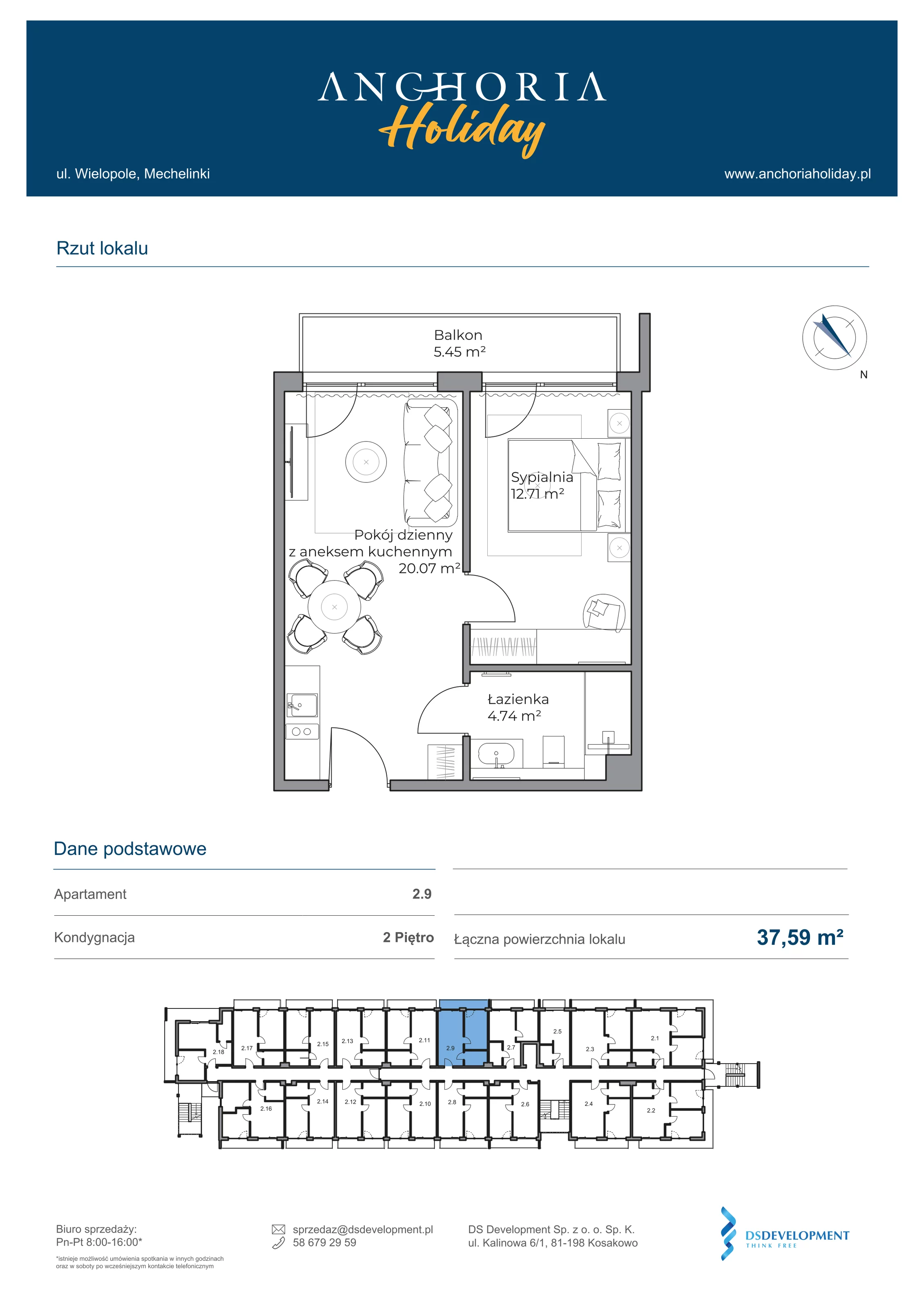 Apartament inwestycyjny 37,52 m², piętro 2, oferta nr B_2_9, Anchoria Holiday, Mechelinki, ul. Wielopole 36