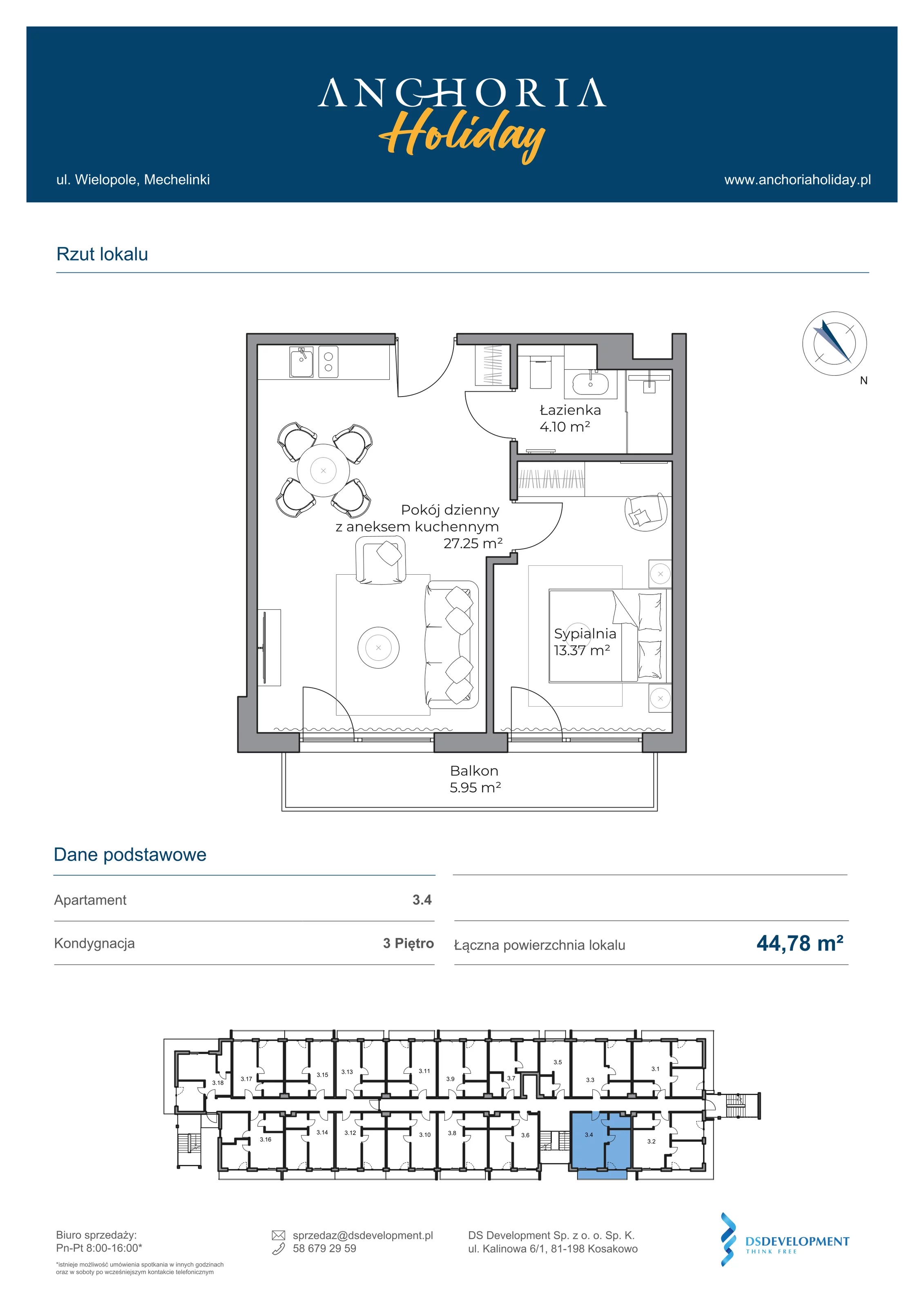 Apartament inwestycyjny 44,72 m², piętro 3, oferta nr B_3_4, Anchoria Holiday, Mechelinki, ul. Wielopole 36