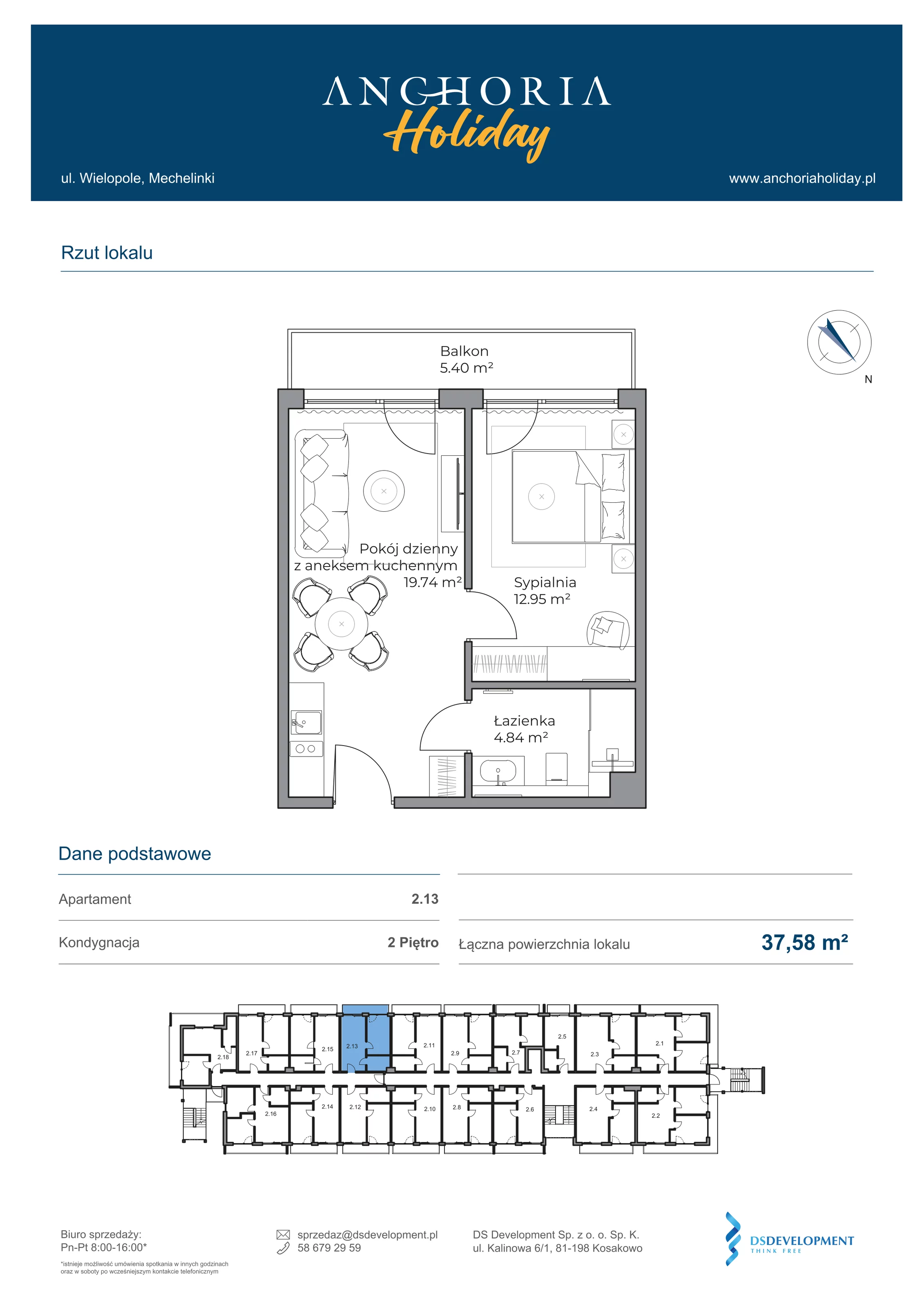 2 pokoje, apartament inwestycyjny 37,53 m², piętro 2, oferta nr B_2_13, Anchoria Holiday, Mechelinki, ul. Wielopole 36