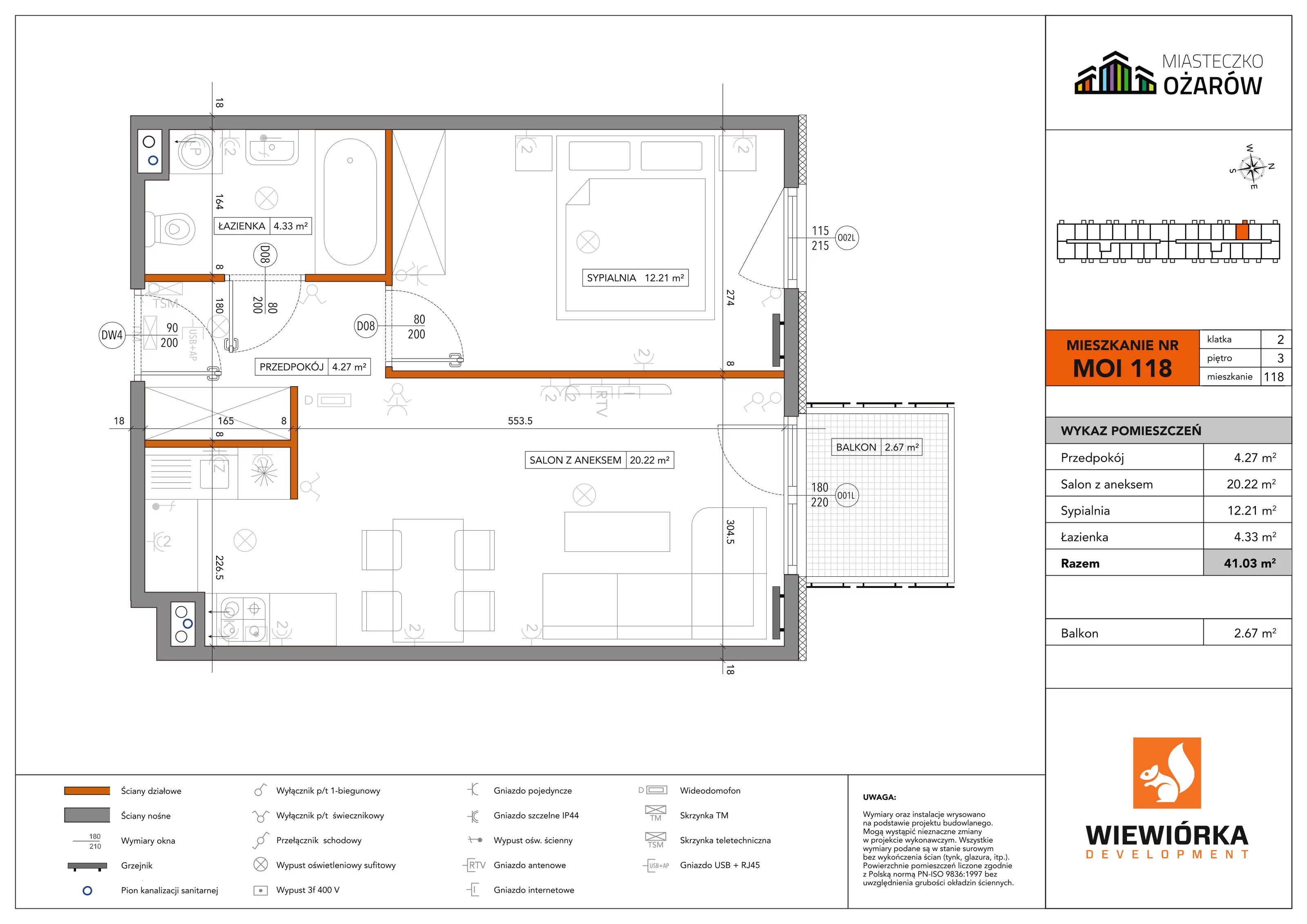 Mieszkanie 41,03 m², piętro 3, oferta nr MOI118, Miasteczko Ożarów, Ożarów Mazowiecki, ul. Kapucka