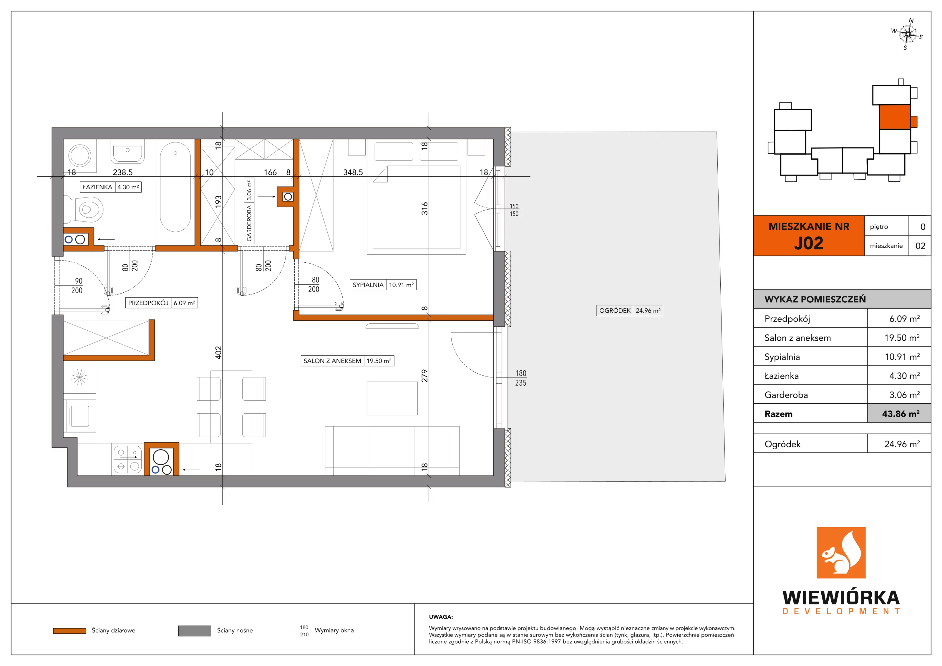 2 pokoje, mieszkanie 43,86 m², parter, oferta nr J02, Nowa Sportowa, Brwinów, ul. Sportowa