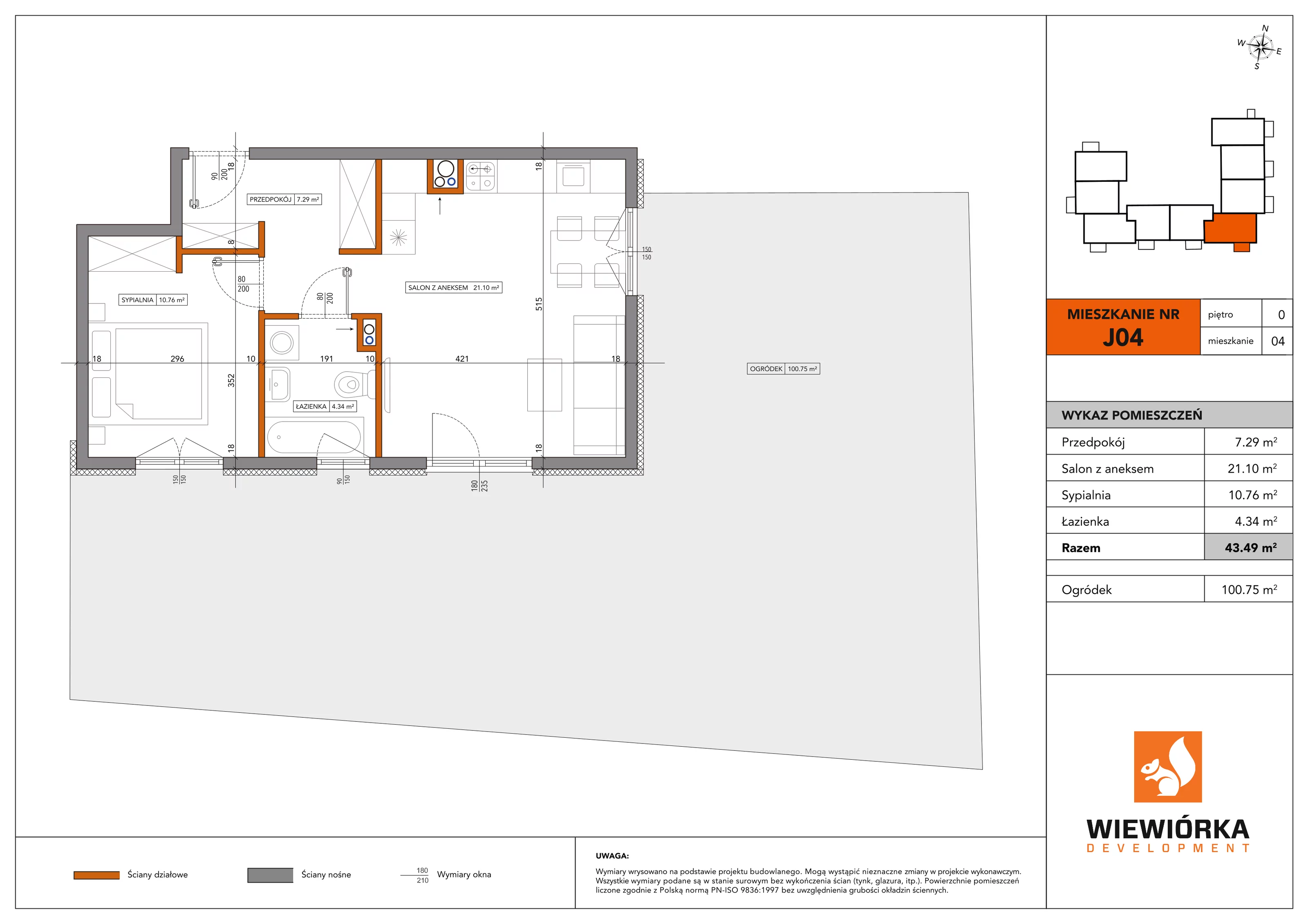 2 pokoje, mieszkanie 43,49 m², parter, oferta nr J04, Nowa Sportowa, Brwinów, ul. Sportowa