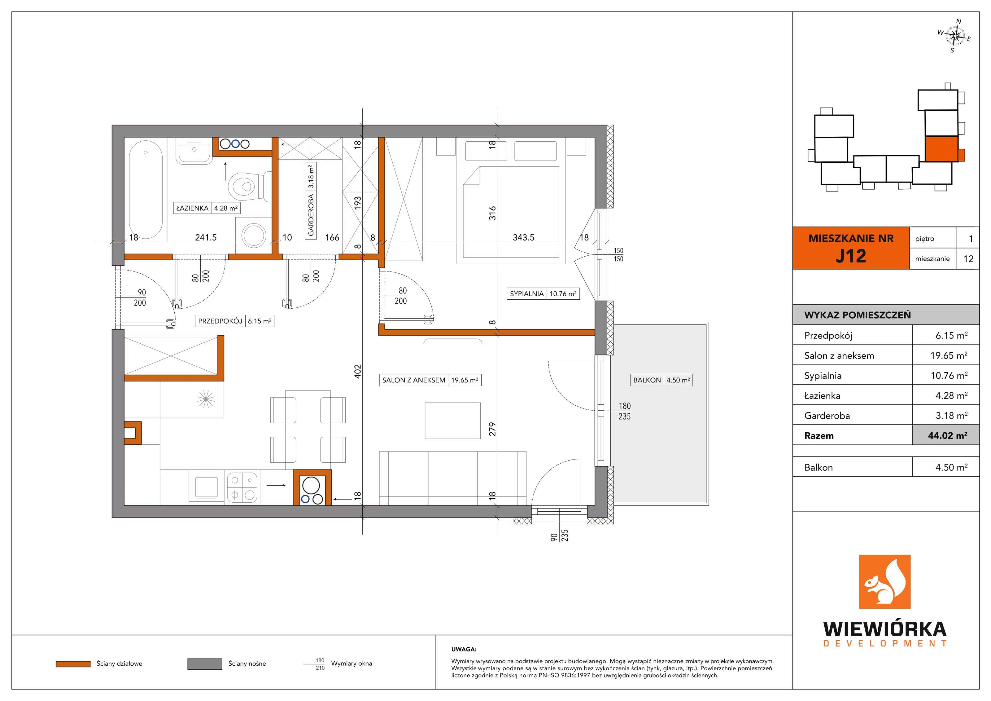 2 pokoje, mieszkanie 44,02 m², piętro 1, oferta nr J12, Nowa Sportowa, Brwinów, ul. Sportowa