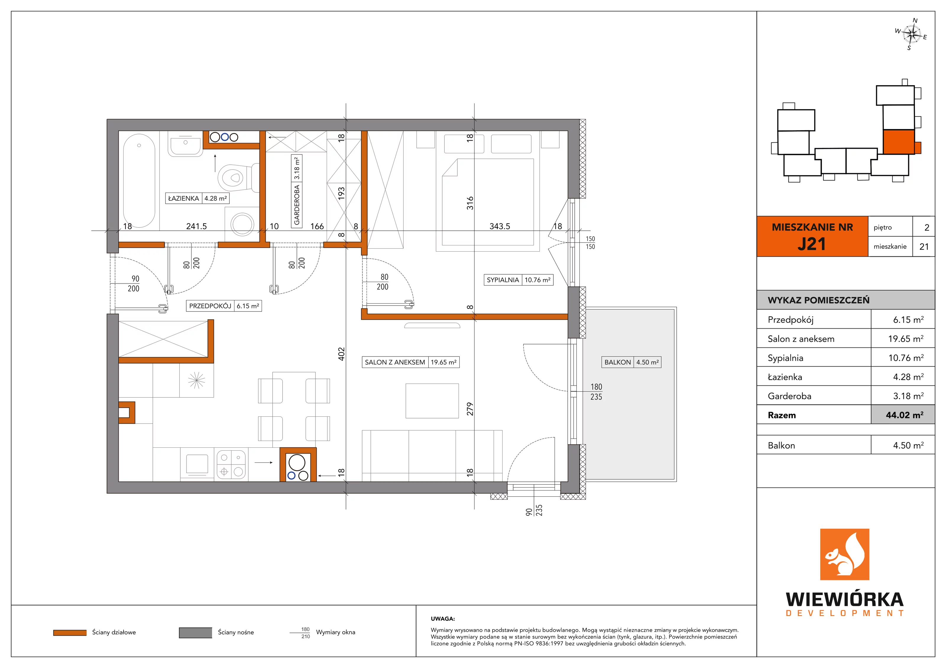 2 pokoje, mieszkanie 44,02 m², piętro 2, oferta nr J21, Nowa Sportowa, Brwinów, ul. Sportowa