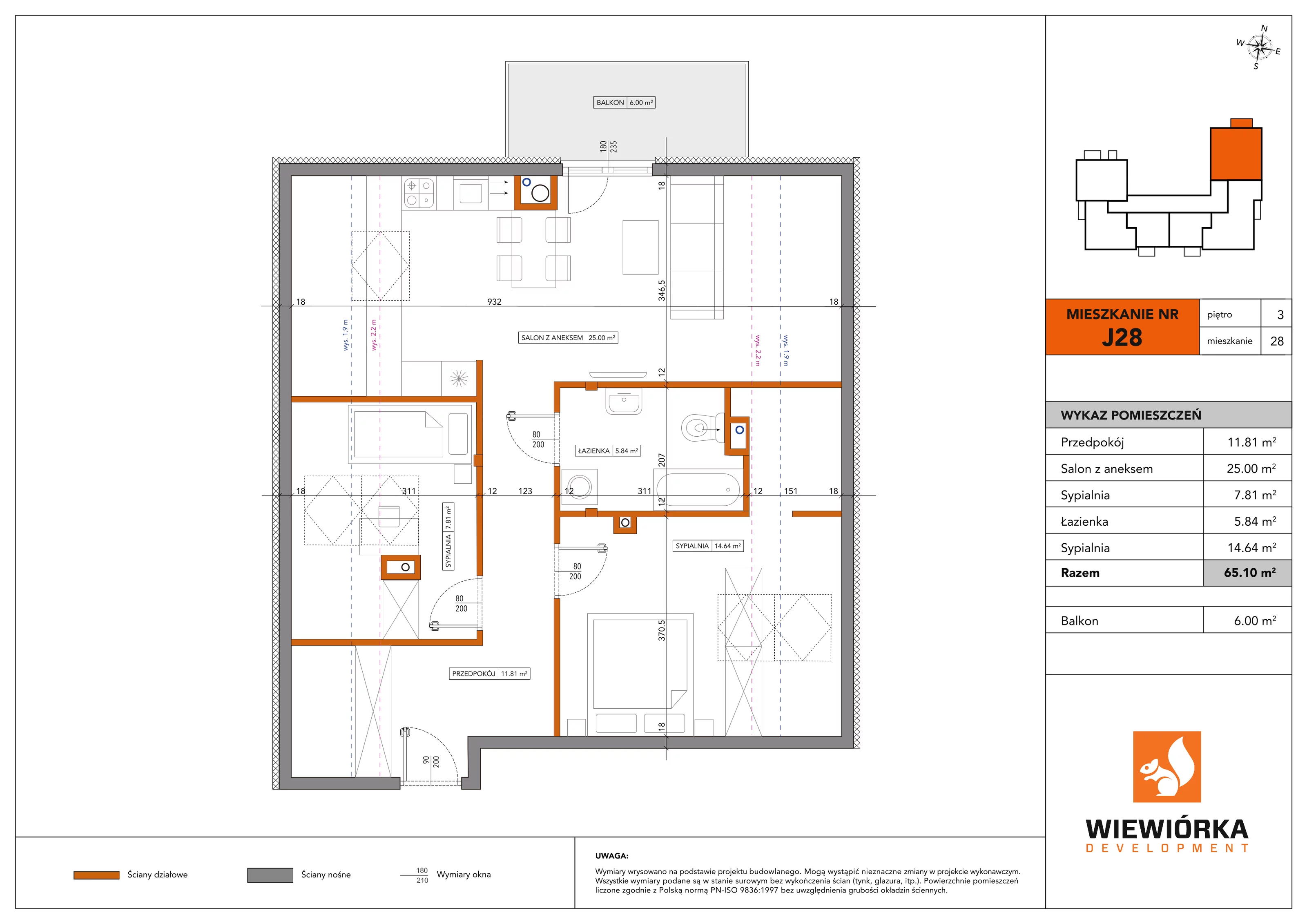 3 pokoje, mieszkanie 65,10 m², piętro 3, oferta nr J28, Nowa Sportowa, Brwinów, ul. Sportowa