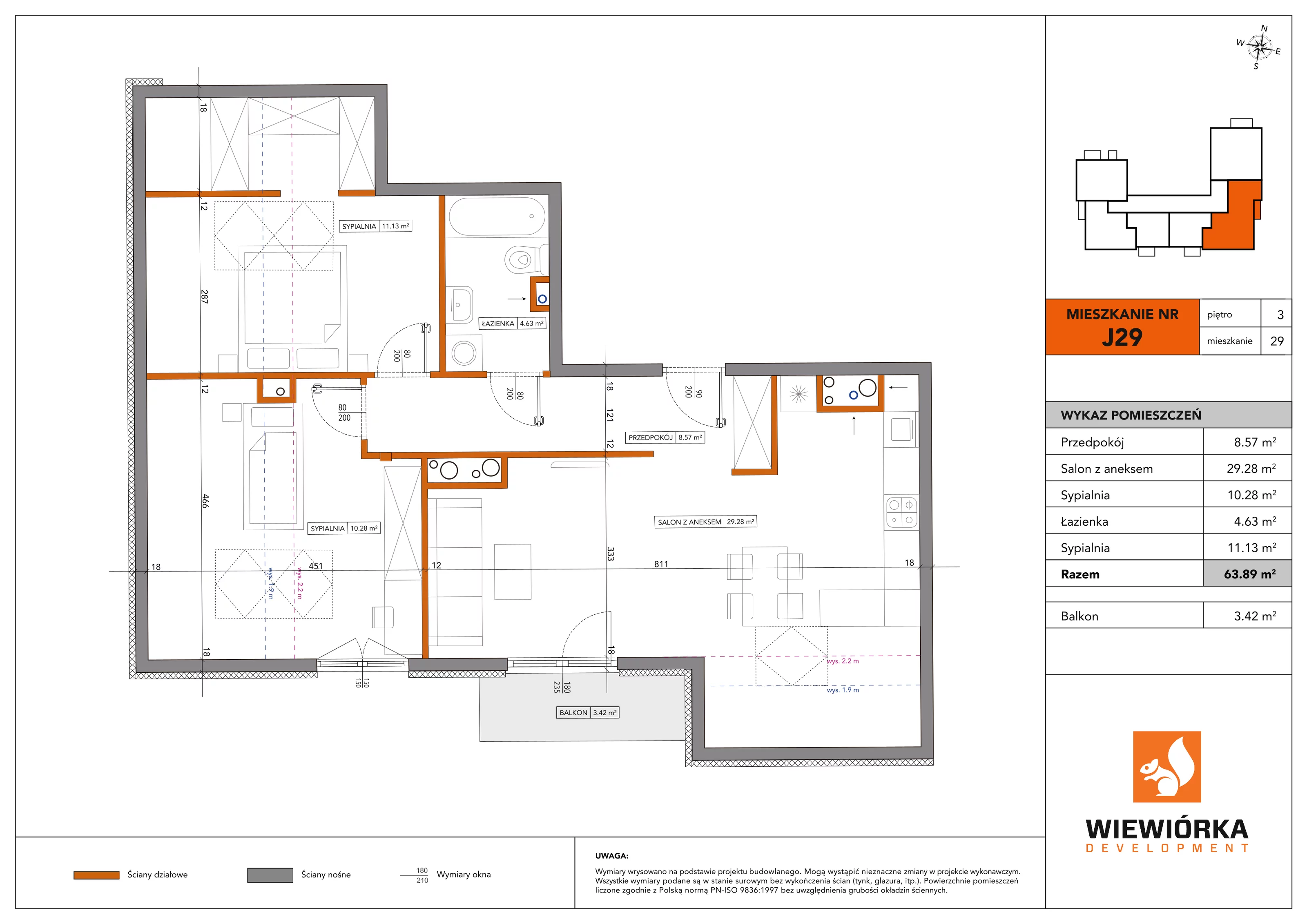 3 pokoje, mieszkanie 63,89 m², piętro 3, oferta nr J29, Nowa Sportowa, Brwinów, ul. Sportowa