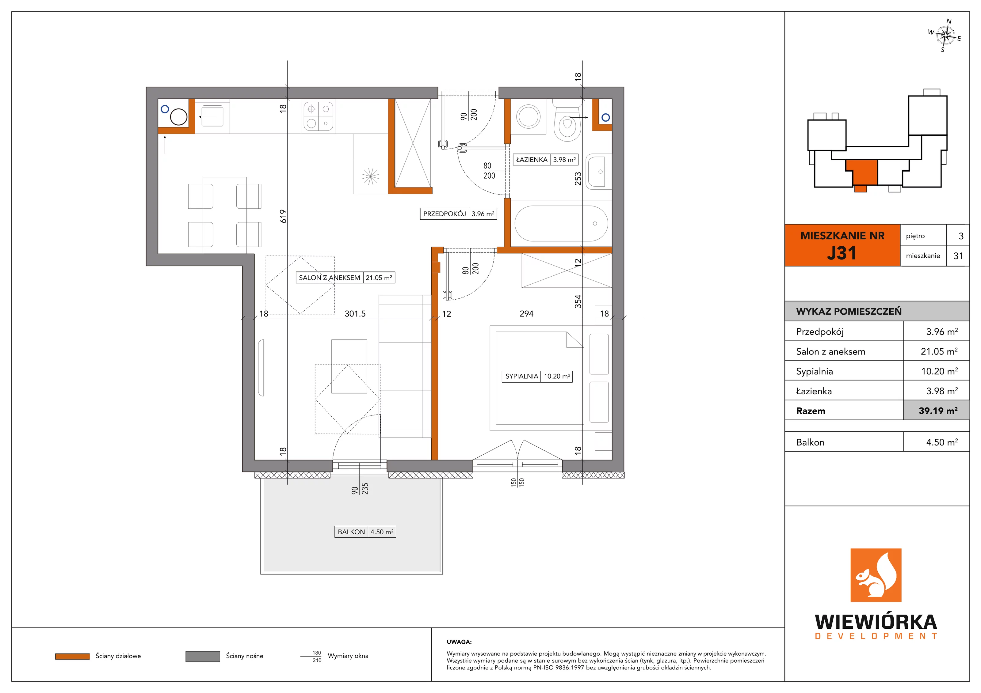 2 pokoje, mieszkanie 39,19 m², piętro 3, oferta nr J31, Nowa Sportowa, Brwinów, ul. Sportowa