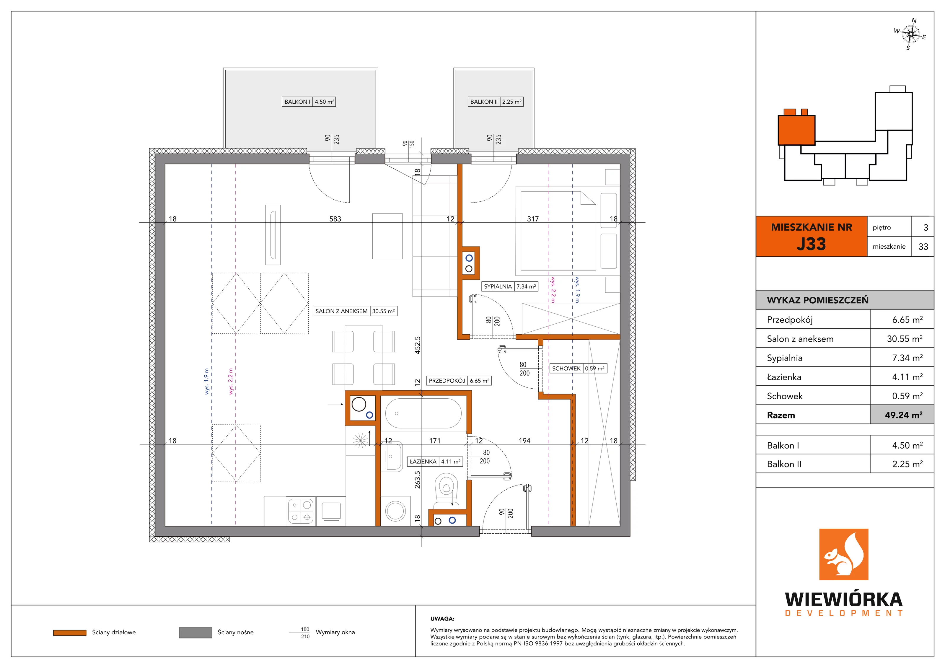 2 pokoje, mieszkanie 49,24 m², piętro 3, oferta nr J33, Nowa Sportowa, Brwinów, ul. Sportowa