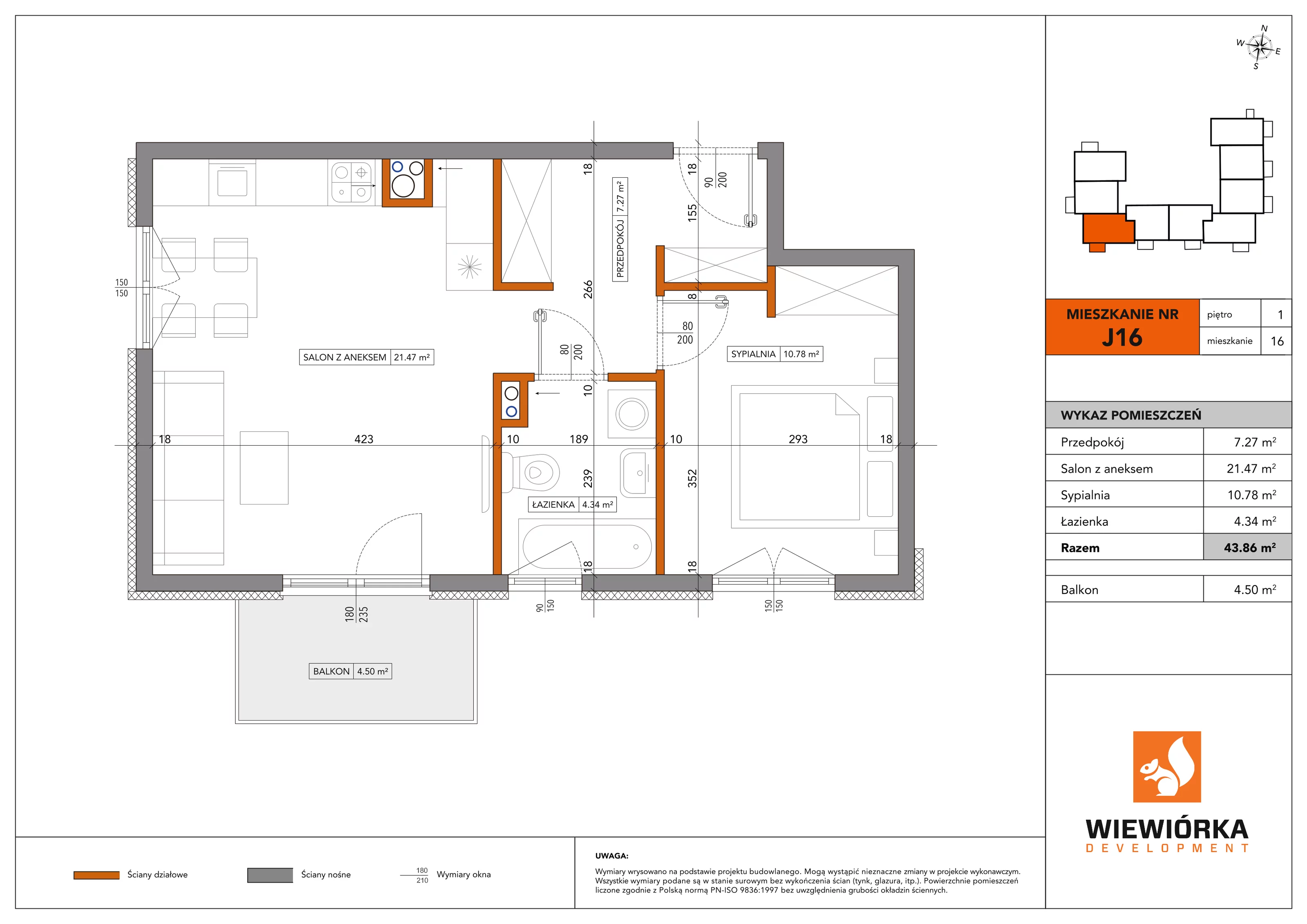 2 pokoje, mieszkanie 43,86 m², piętro 1, oferta nr J16, Nowa Sportowa, Brwinów, ul. Sportowa