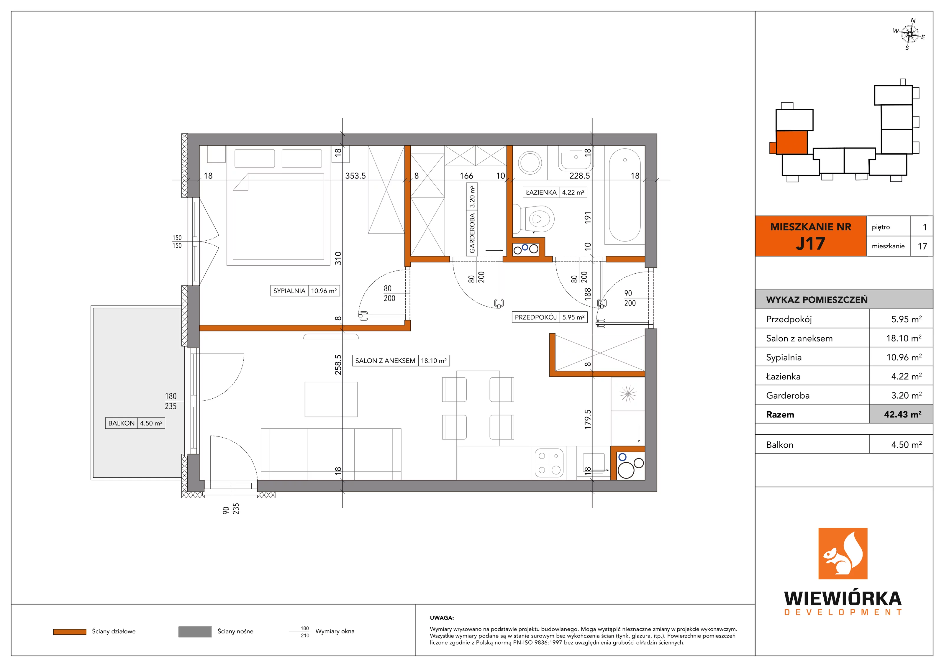 2 pokoje, mieszkanie 42,43 m², piętro 1, oferta nr J17, Nowa Sportowa, Brwinów, ul. Sportowa