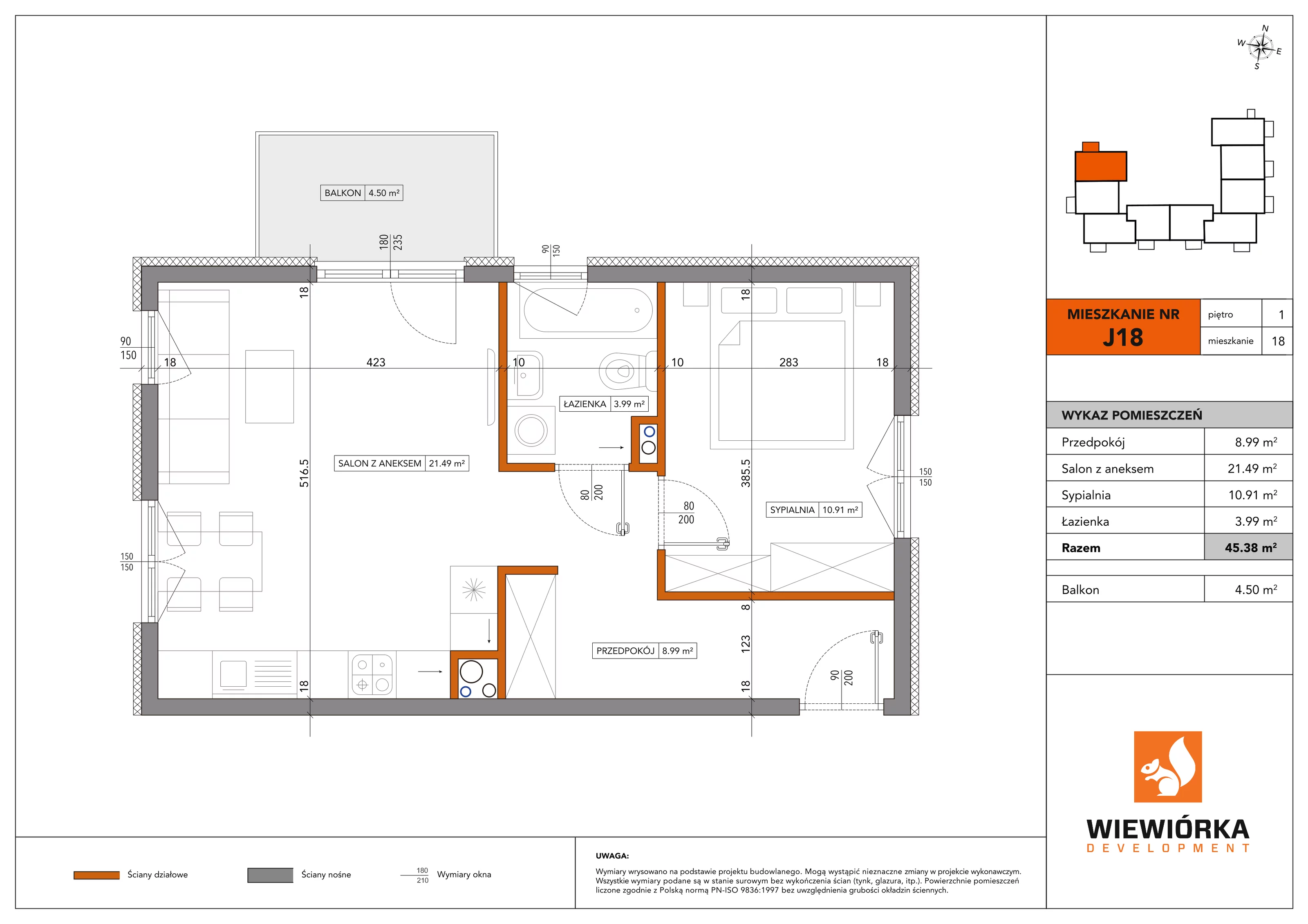 2 pokoje, mieszkanie 45,38 m², piętro 1, oferta nr J18, Nowa Sportowa, Brwinów, ul. Sportowa