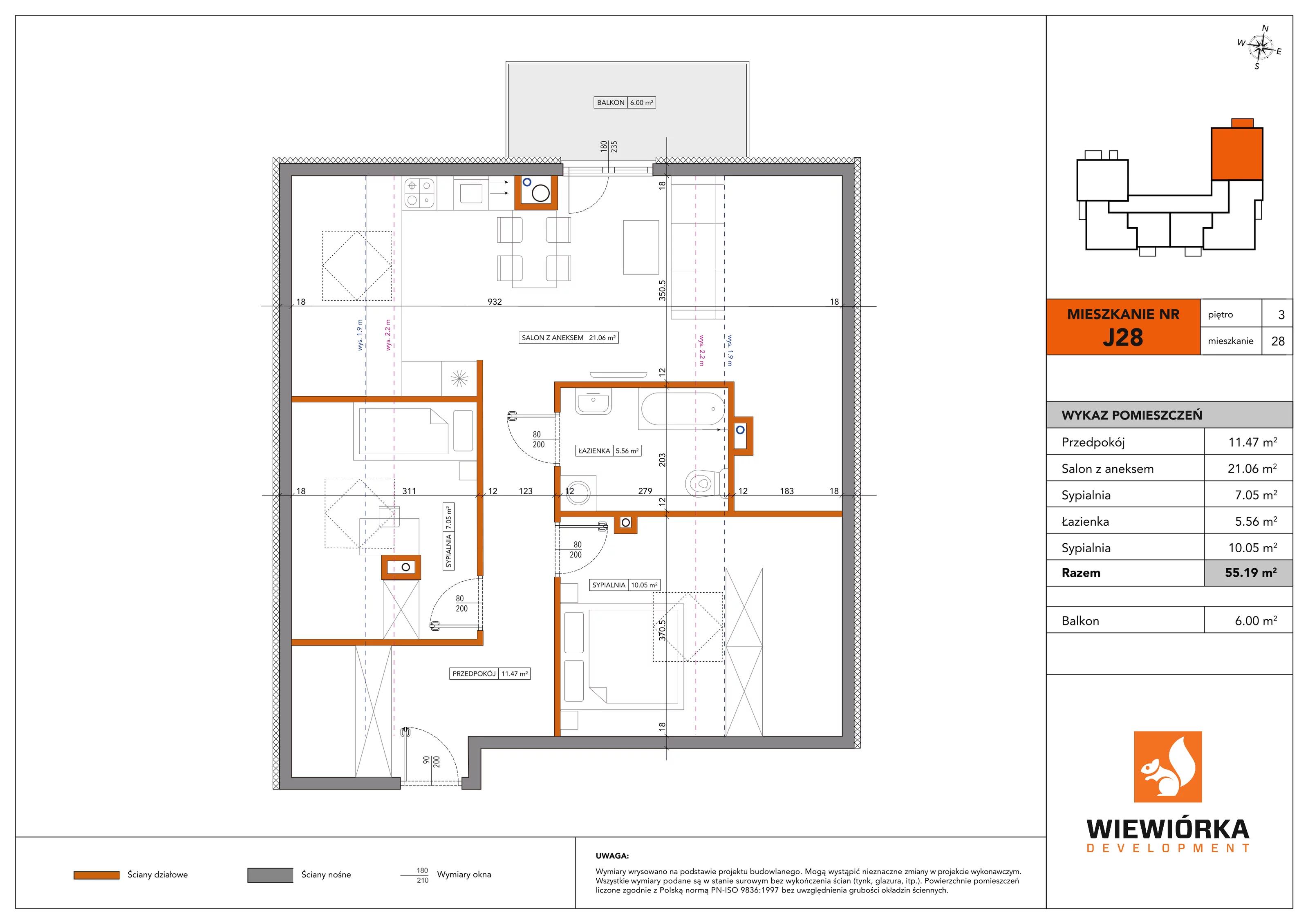 3 pokoje, mieszkanie 55,19 m², piętro 3, oferta nr J28, Nowa Sportowa, Brwinów, ul. Sportowa