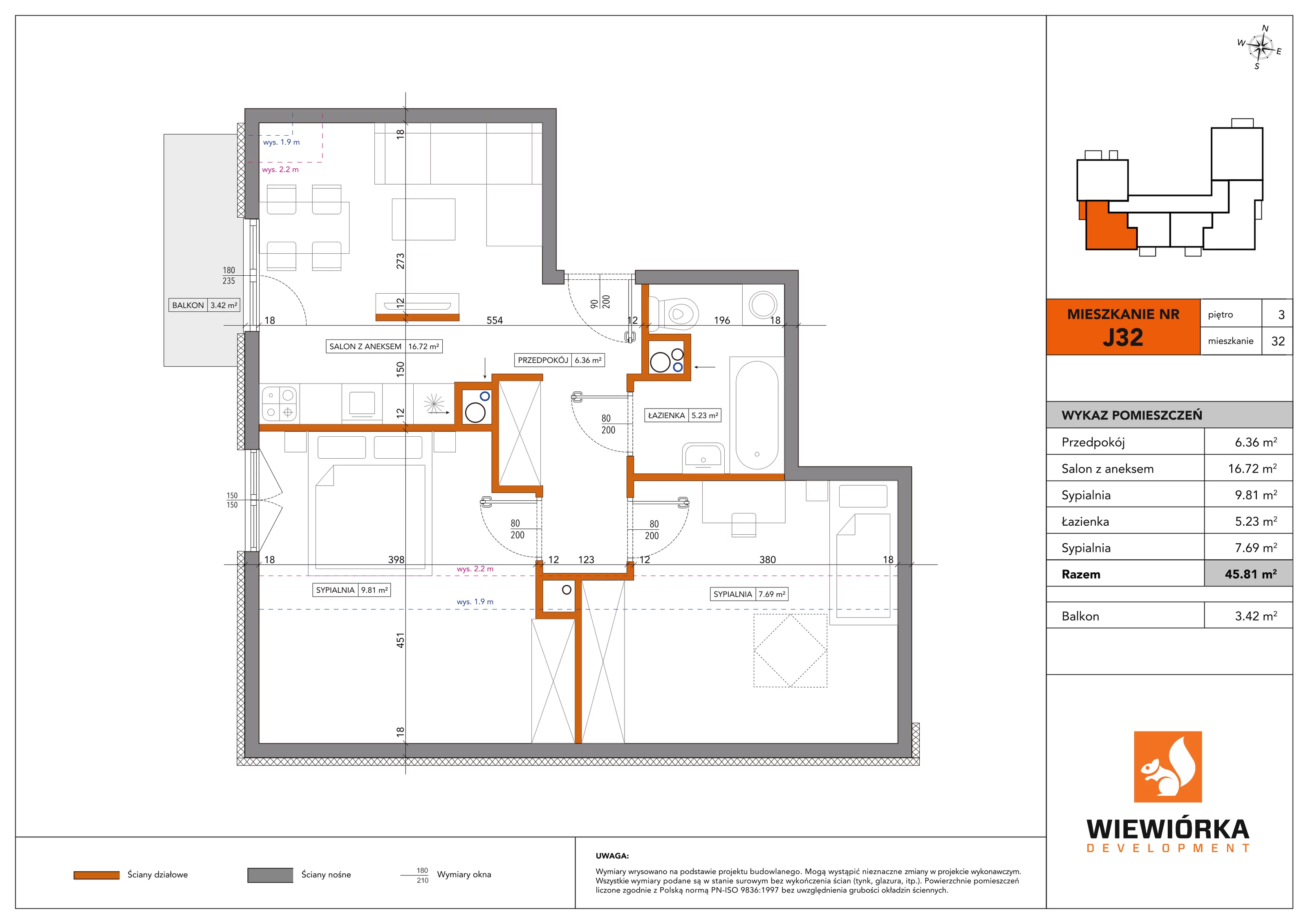 2 pokoje, mieszkanie 45,81 m², piętro 3, oferta nr J32, Nowa Sportowa, Brwinów, ul. Sportowa