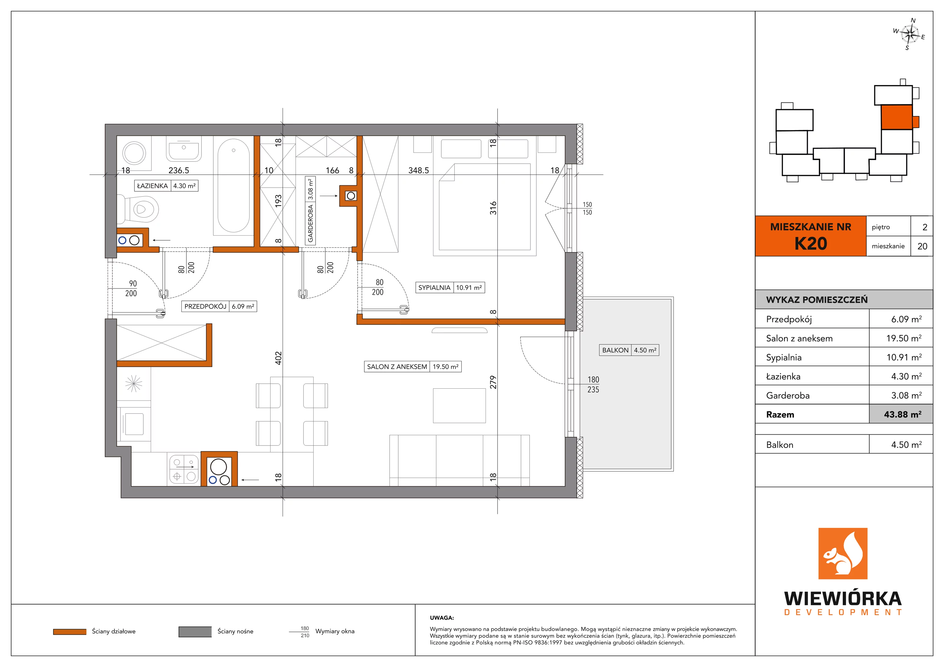 2 pokoje, mieszkanie 43,88 m², piętro 2, oferta nr K20, Nowa Sportowa, Brwinów, ul. Sportowa
