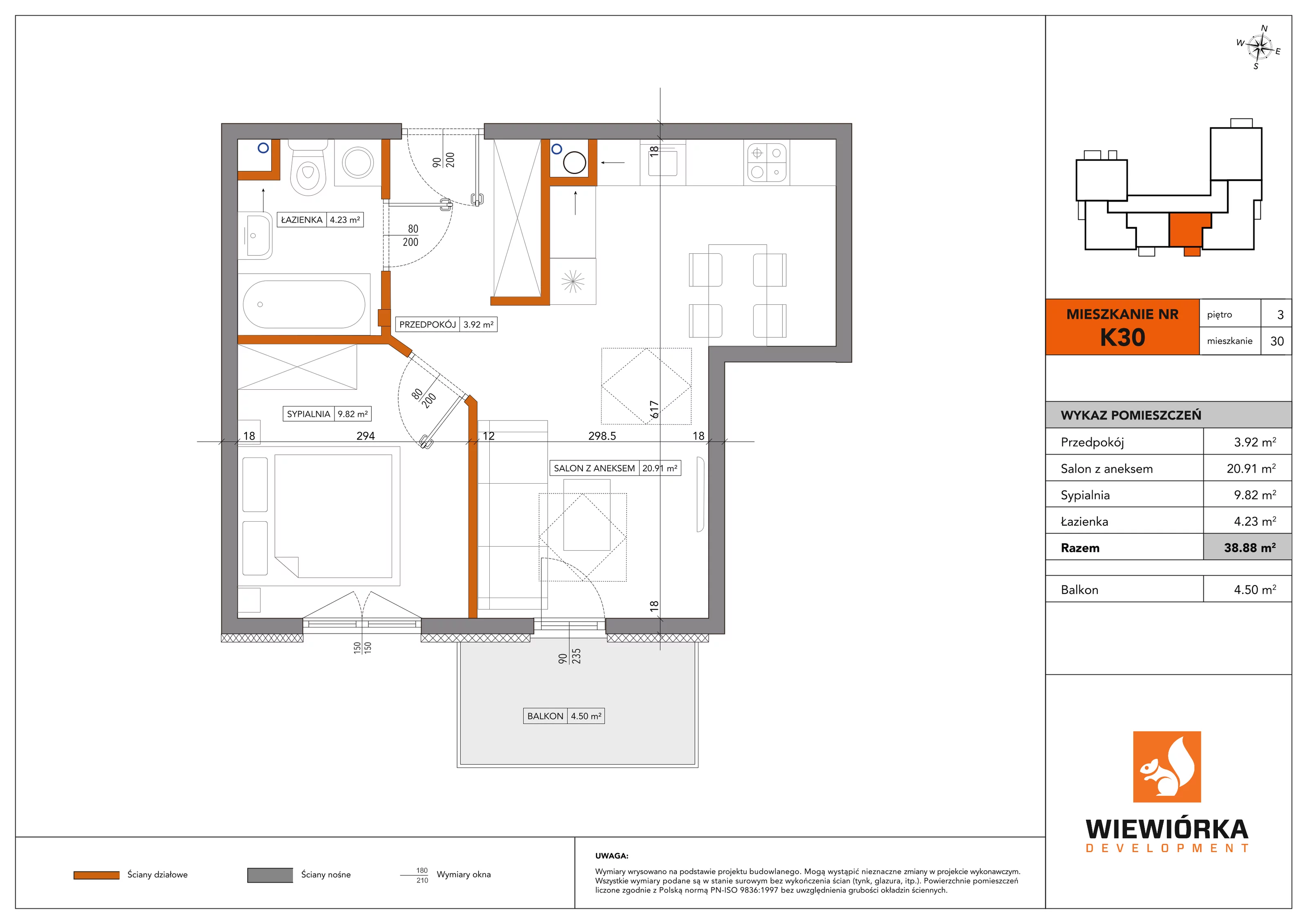 2 pokoje, mieszkanie 38,88 m², piętro 3, oferta nr K30, Nowa Sportowa, Brwinów, ul. Sportowa