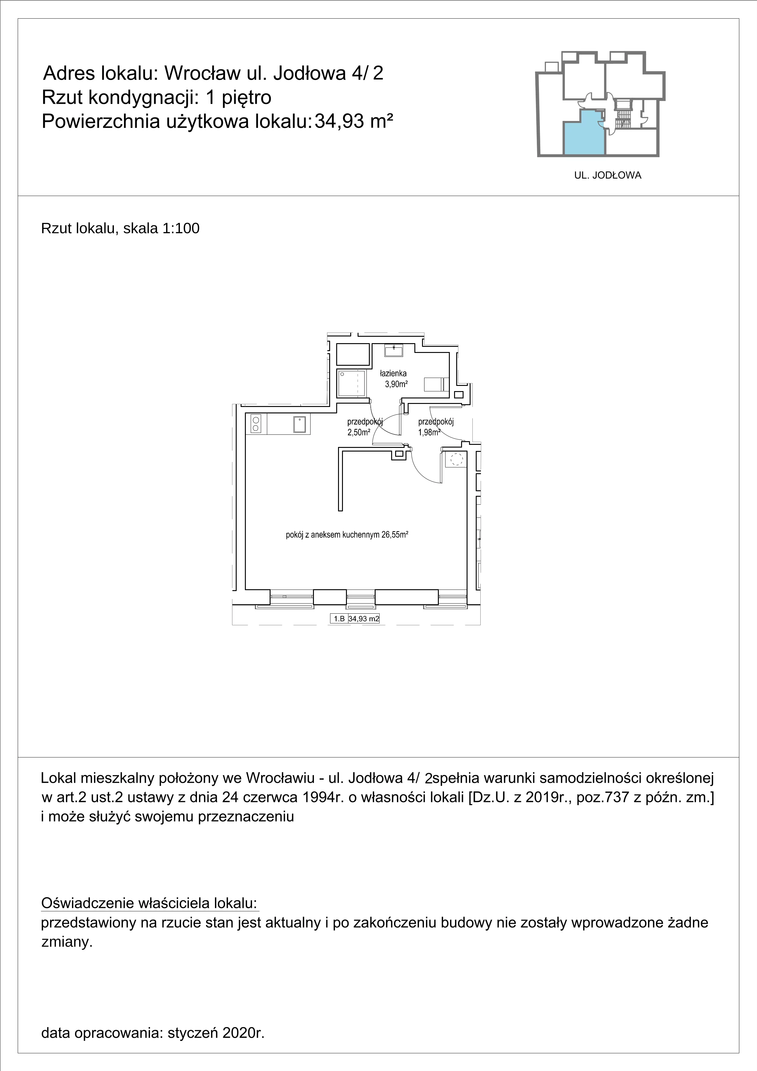1 pokój, mieszkanie 34,93 m², piętro 1, oferta nr 2, Apartamenty NowyTarg, Wrocław, Stare Miasto, ul. Jodłowa