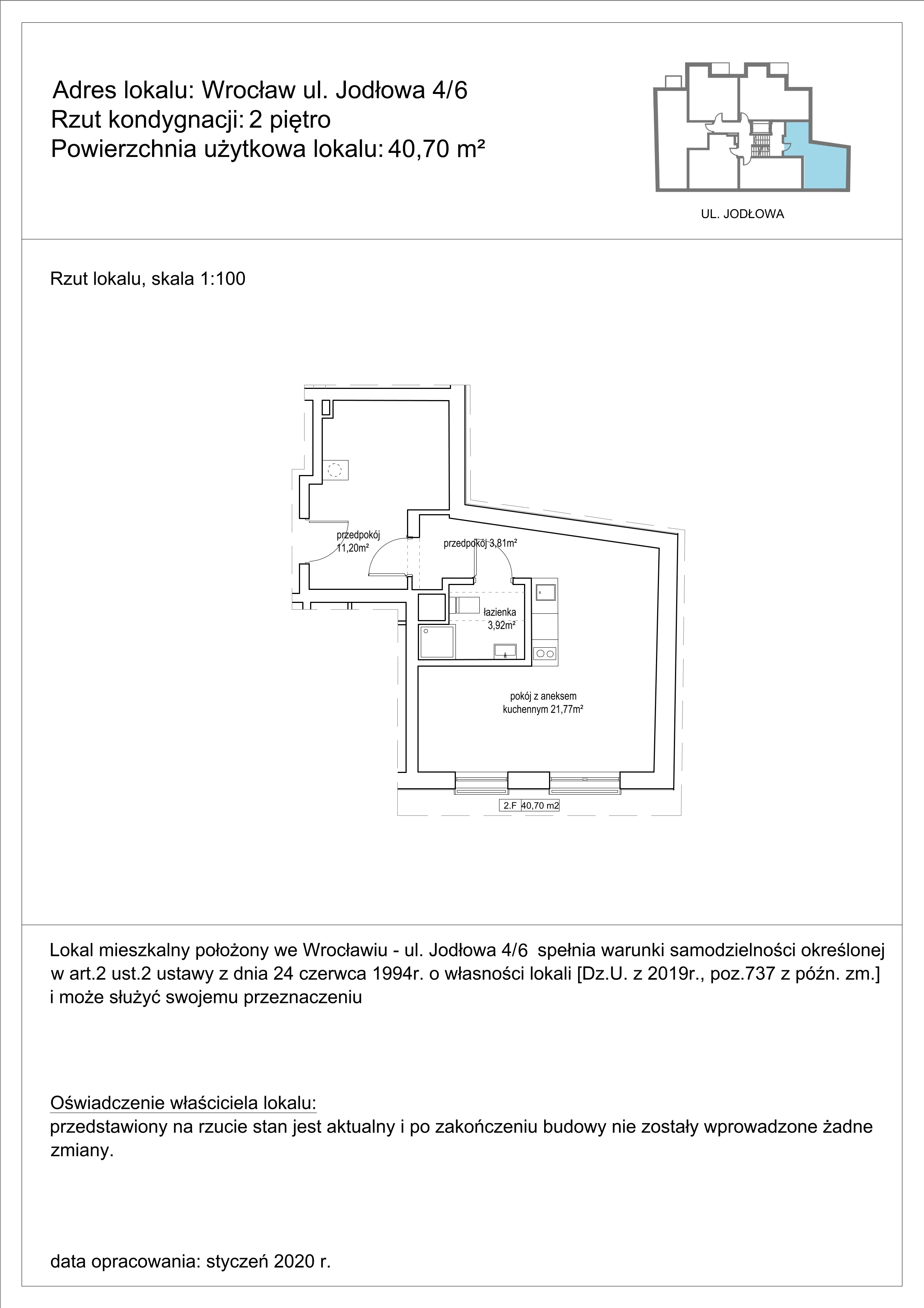 1 pokój, mieszkanie 40,70 m², piętro 2, oferta nr 6, Apartamenty NowyTarg, Wrocław, Stare Miasto, ul. Jodłowa