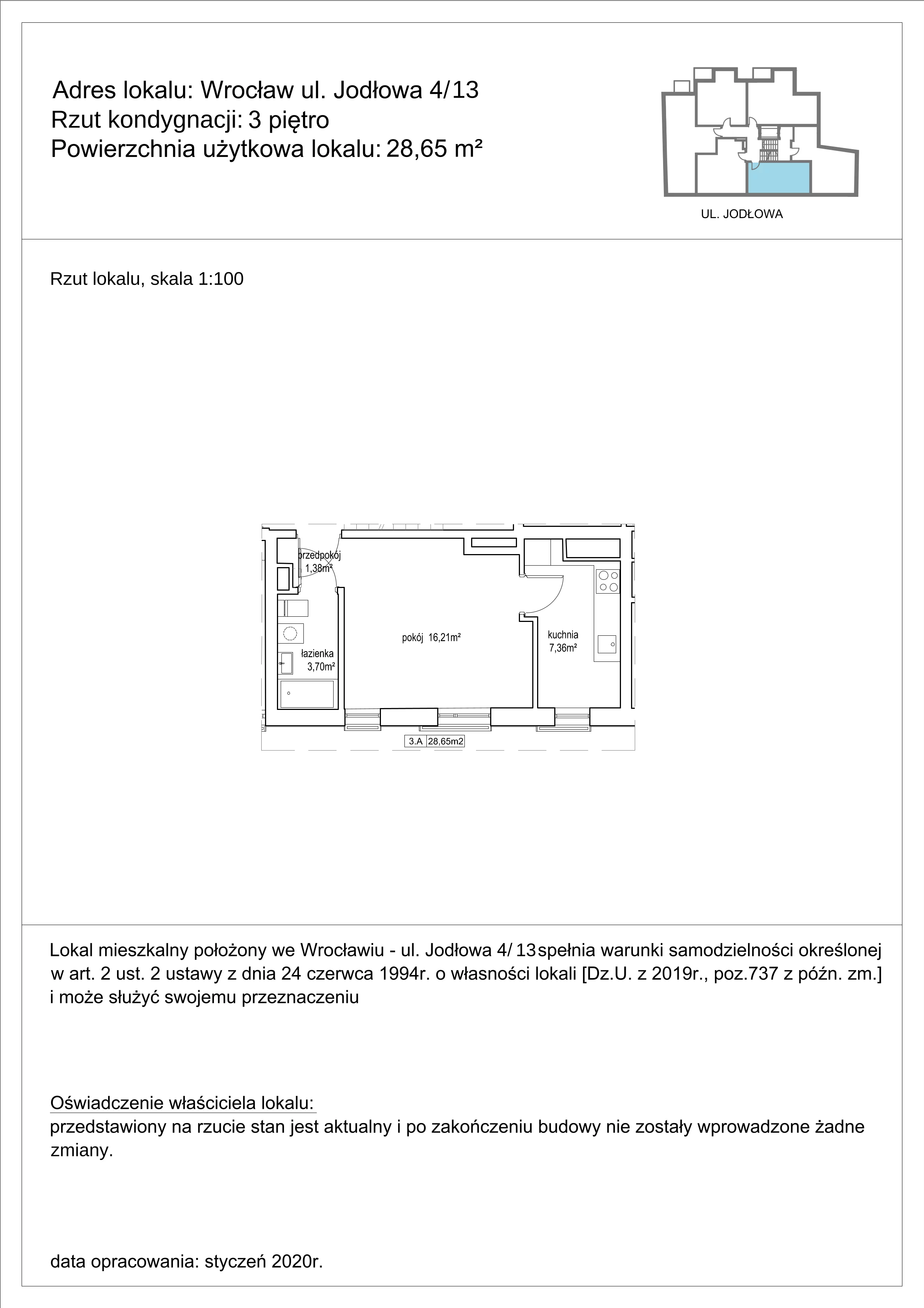 1 pokój, mieszkanie 28,65 m², piętro 3, oferta nr 13, Apartamenty NowyTarg, Wrocław, Stare Miasto, ul. Jodłowa