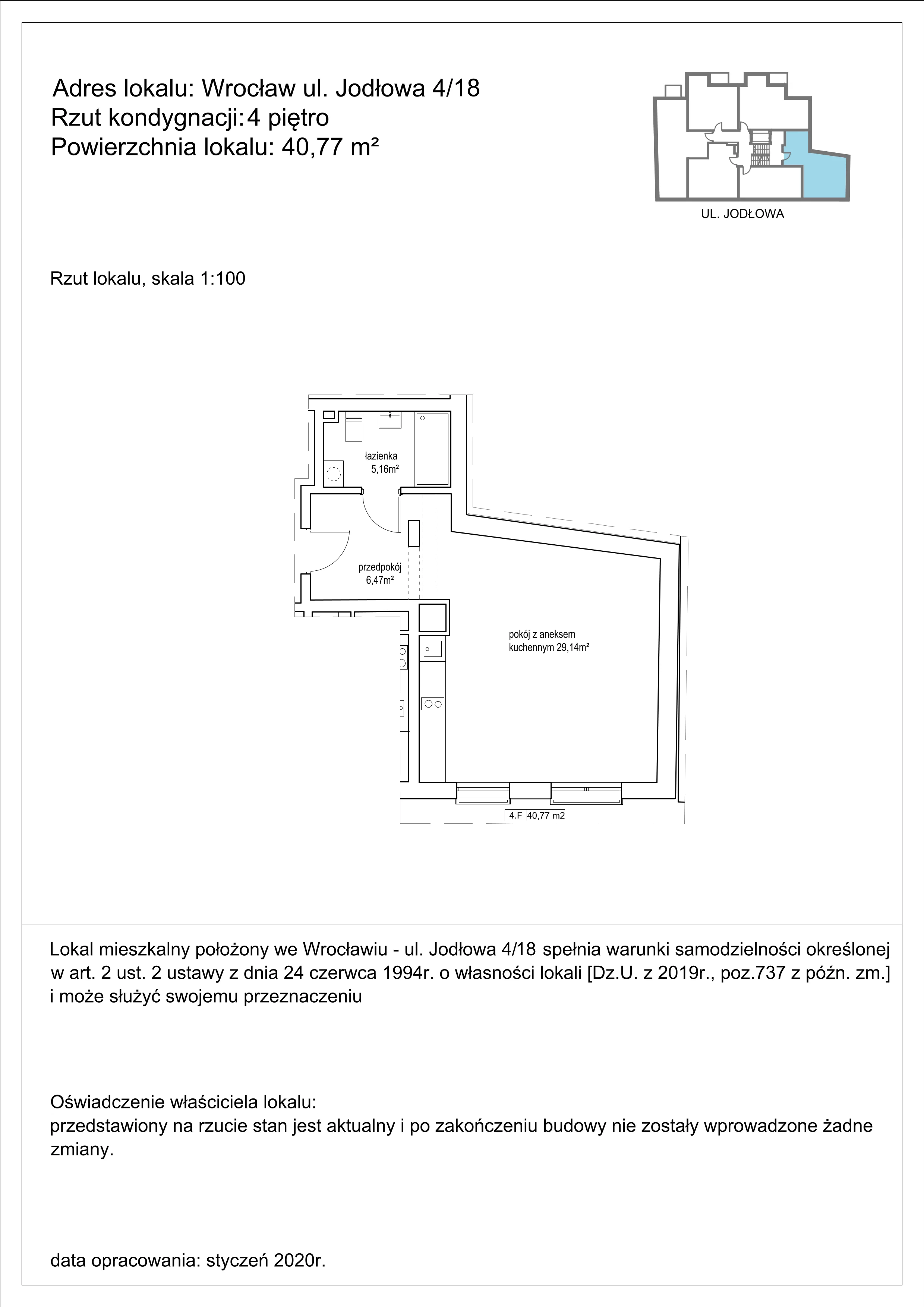 1 pokój, mieszkanie 40,77 m², piętro 4, oferta nr 18, Apartamenty NowyTarg, Wrocław, Stare Miasto, ul. Jodłowa