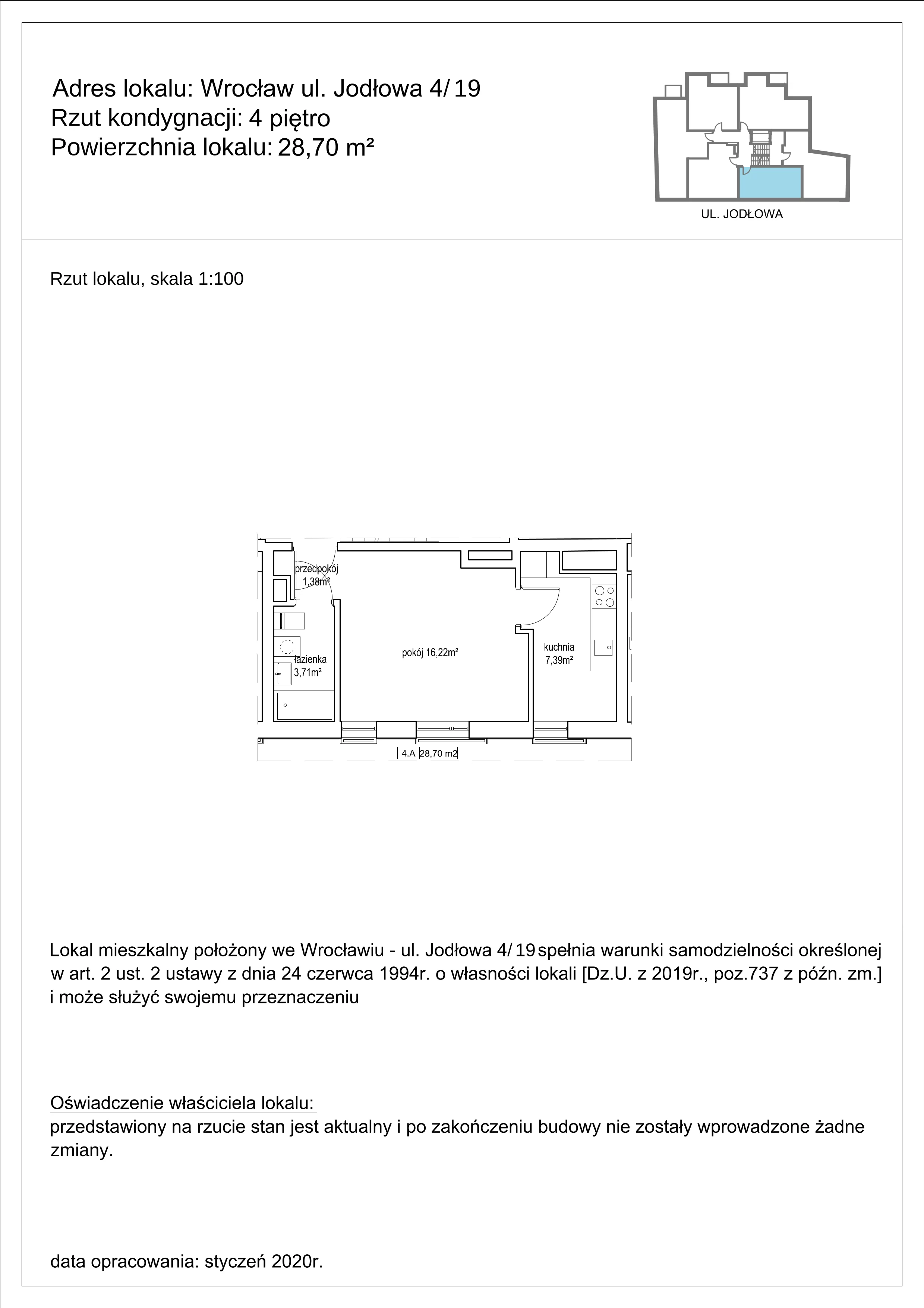 1 pokój, mieszkanie 28,70 m², piętro 4, oferta nr 19, Apartamenty NowyTarg, Wrocław, Stare Miasto, ul. Jodłowa