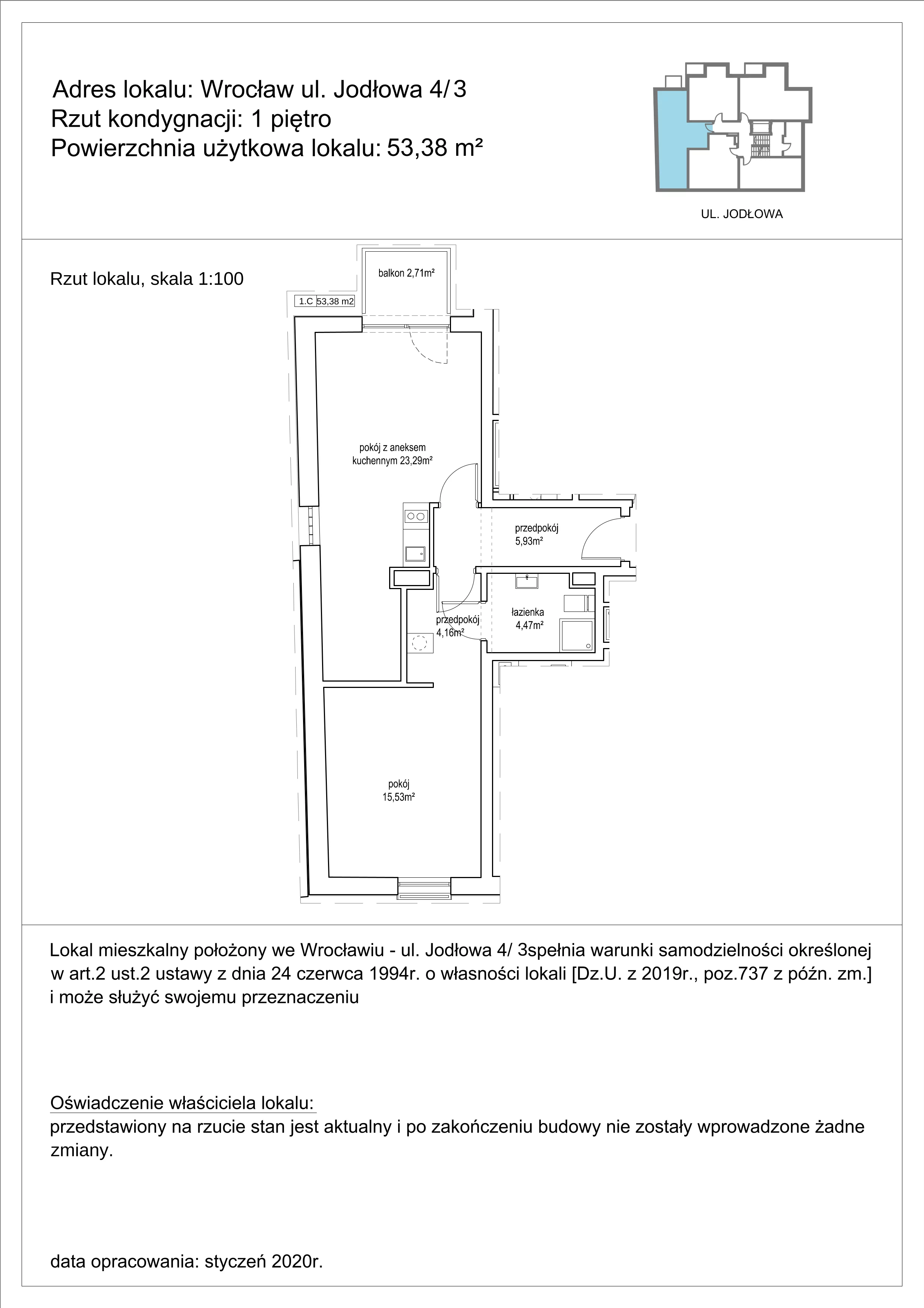 2 pokoje, mieszkanie 53,38 m², piętro 1, oferta nr 3, Apartamenty NowyTarg, Wrocław, Stare Miasto, ul. Jodłowa