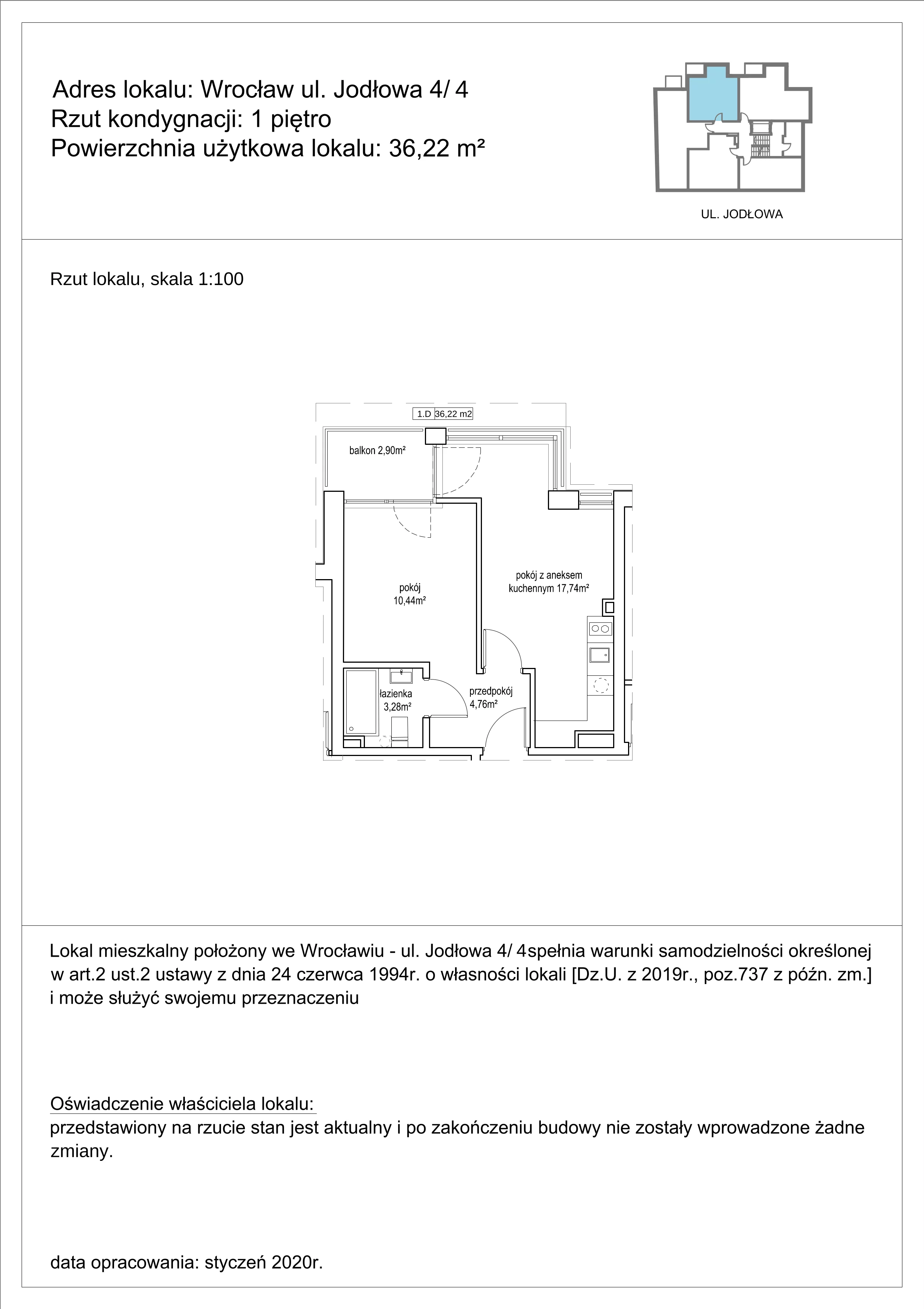 2 pokoje, mieszkanie 36,22 m², piętro 1, oferta nr 4, Apartamenty NowyTarg, Wrocław, Stare Miasto, ul. Jodłowa