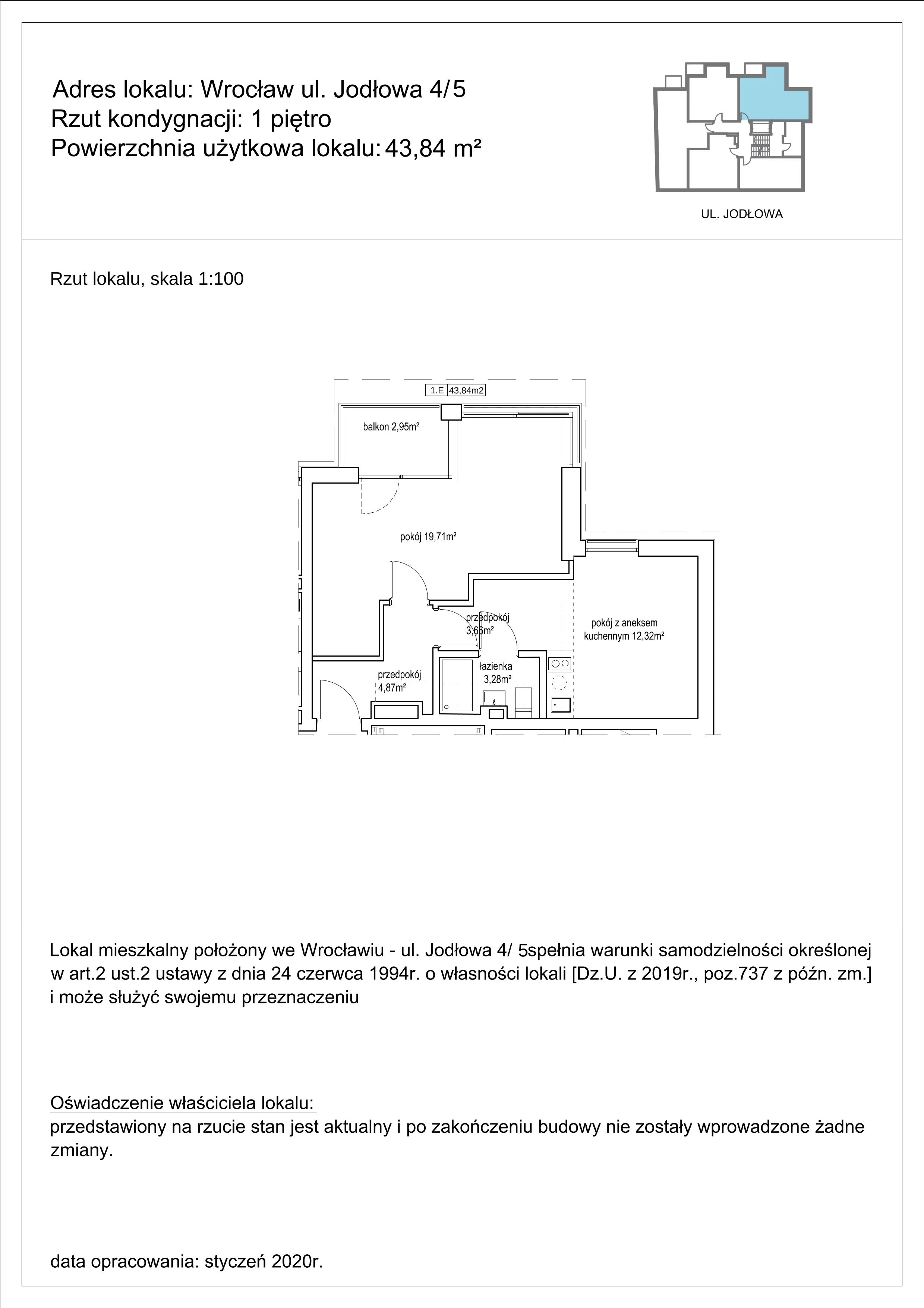 2 pokoje, mieszkanie 43,84 m², piętro 1, oferta nr 5, Apartamenty NowyTarg, Wrocław, Stare Miasto, ul. Jodłowa