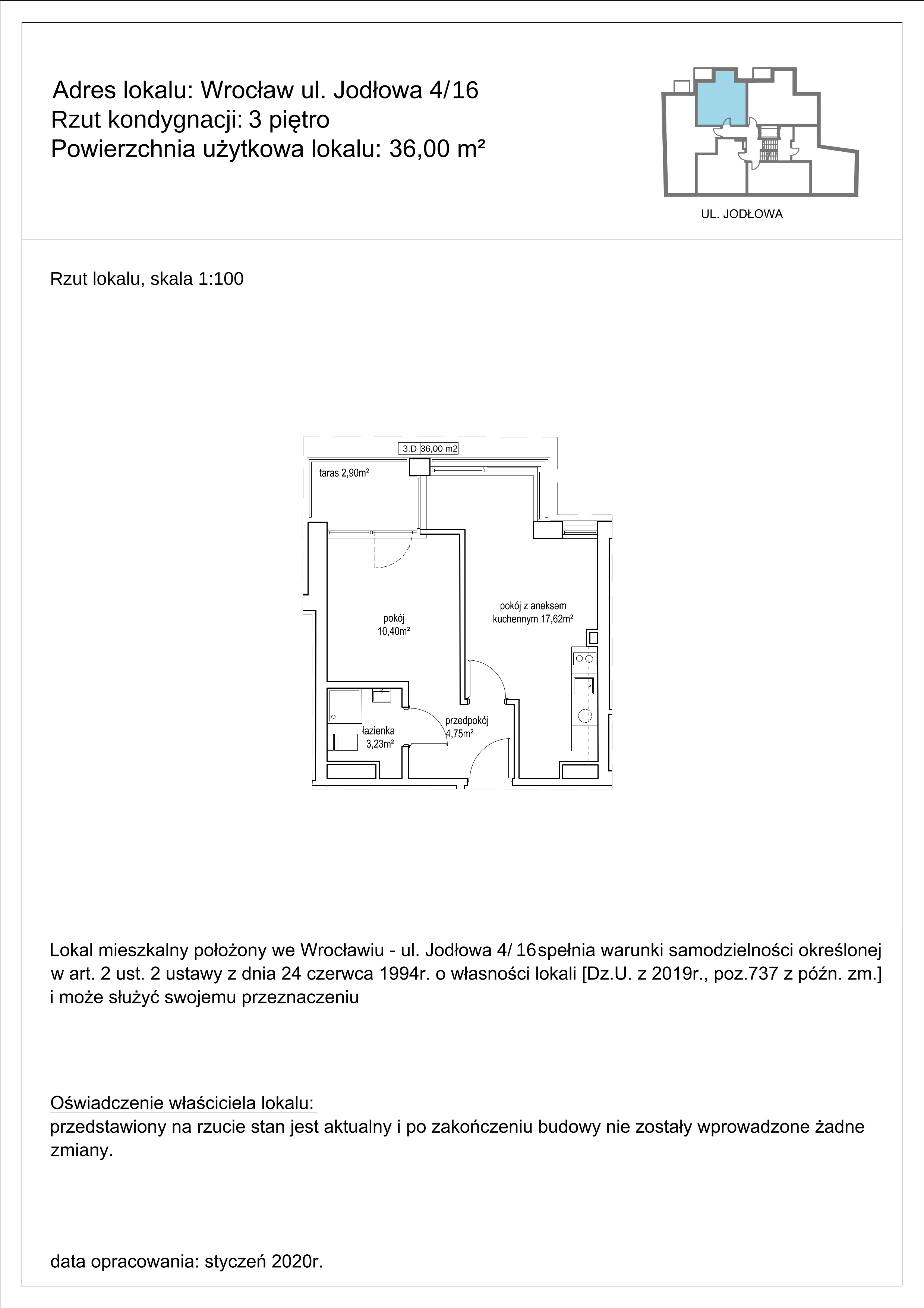 2 pokoje, apartament 36,00 m², piętro 3, oferta nr 16, Apartamenty NowyTarg, Wrocław, Stare Miasto, ul. Jodłowa