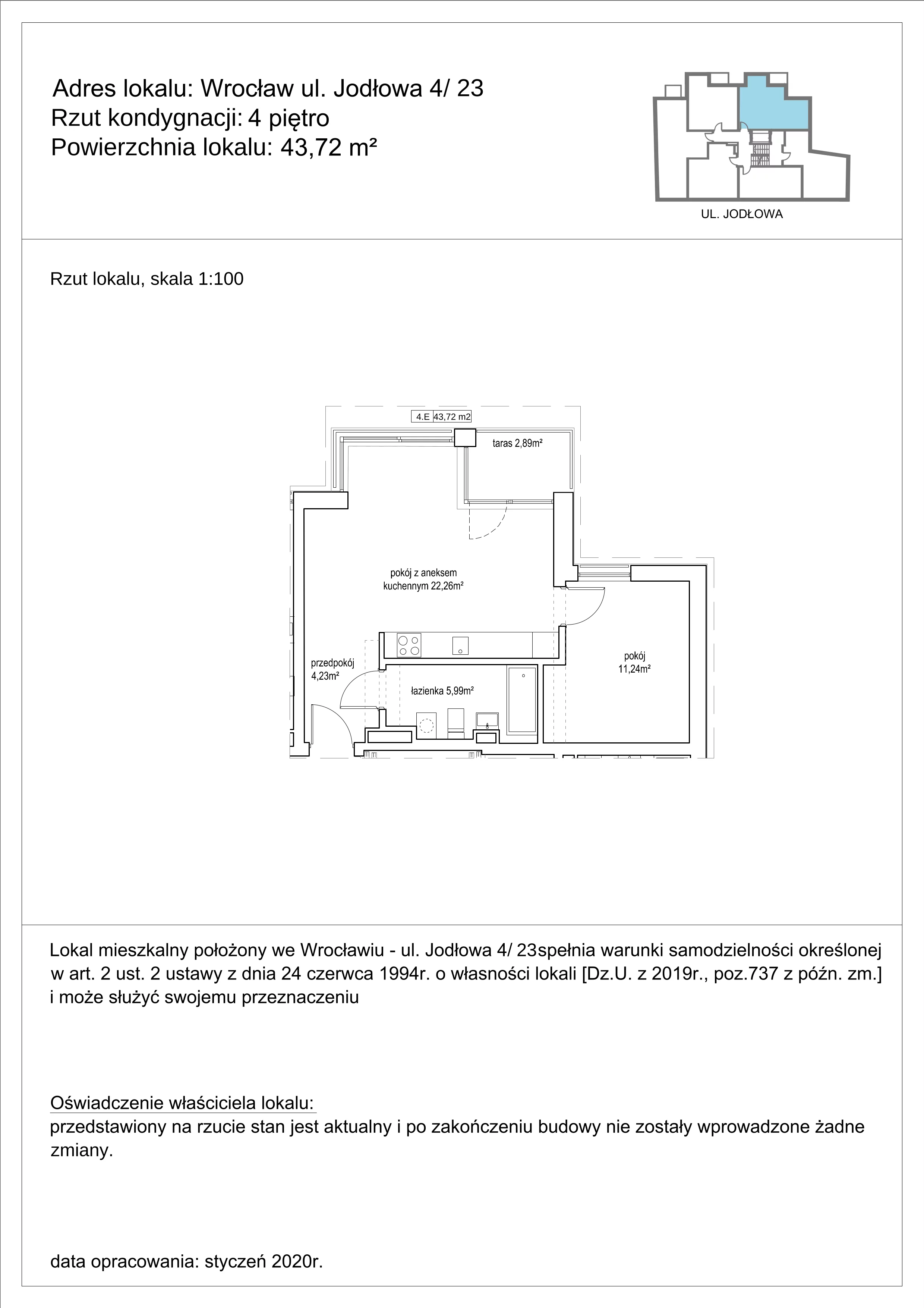 2 pokoje, apartament 43,72 m², piętro 4, oferta nr 23, Apartamenty NowyTarg, Wrocław, Stare Miasto, ul. Jodłowa