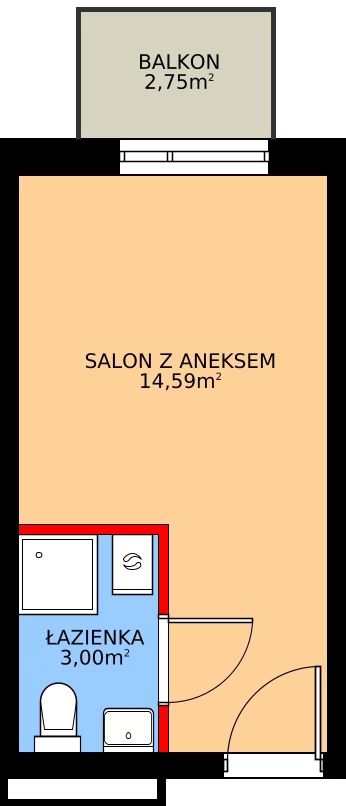 1 pokój, mieszkanie 17,59 m², piętro 1, oferta nr P107, Rajska 77, Wrocław, Leśnica, Fabryczna, ul. Rajska 77