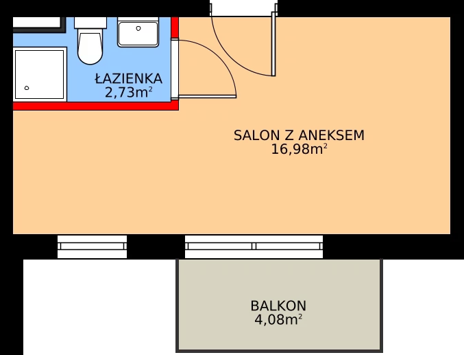 1 pokój, mieszkanie 19,71 m², piętro 1, oferta nr P114, Rajska 77, Wrocław, Leśnica, Fabryczna, ul. Rajska 77