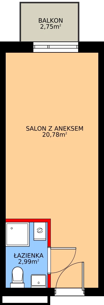1 pokój, mieszkanie 23,77 m², piętro 1, oferta nr P103, Rajska 77, Wrocław, Leśnica, Fabryczna, ul. Rajska 77