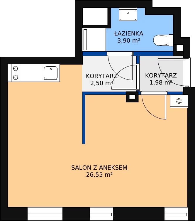 1 pokój, apartament 34,93 m², piętro 1, oferta nr 2, Apartamenty Nowy Targ, Wrocław, Stare Miasto, ul. Jodłowa