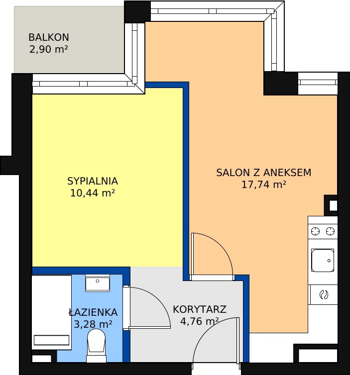 2 pokoje, apartament 36,22 m², piętro 1, oferta nr 4, Apartamenty Nowy Targ, Wrocław, Stare Miasto, ul. Jodłowa