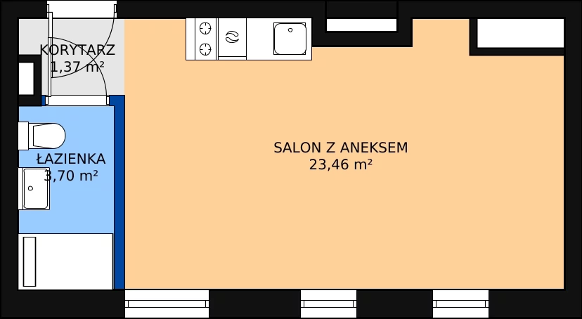 1 pokój, apartament 28,53 m², piętro 2, oferta nr 7, Apartamenty Nowy Targ, Wrocław, Stare Miasto, ul. Jodłowa