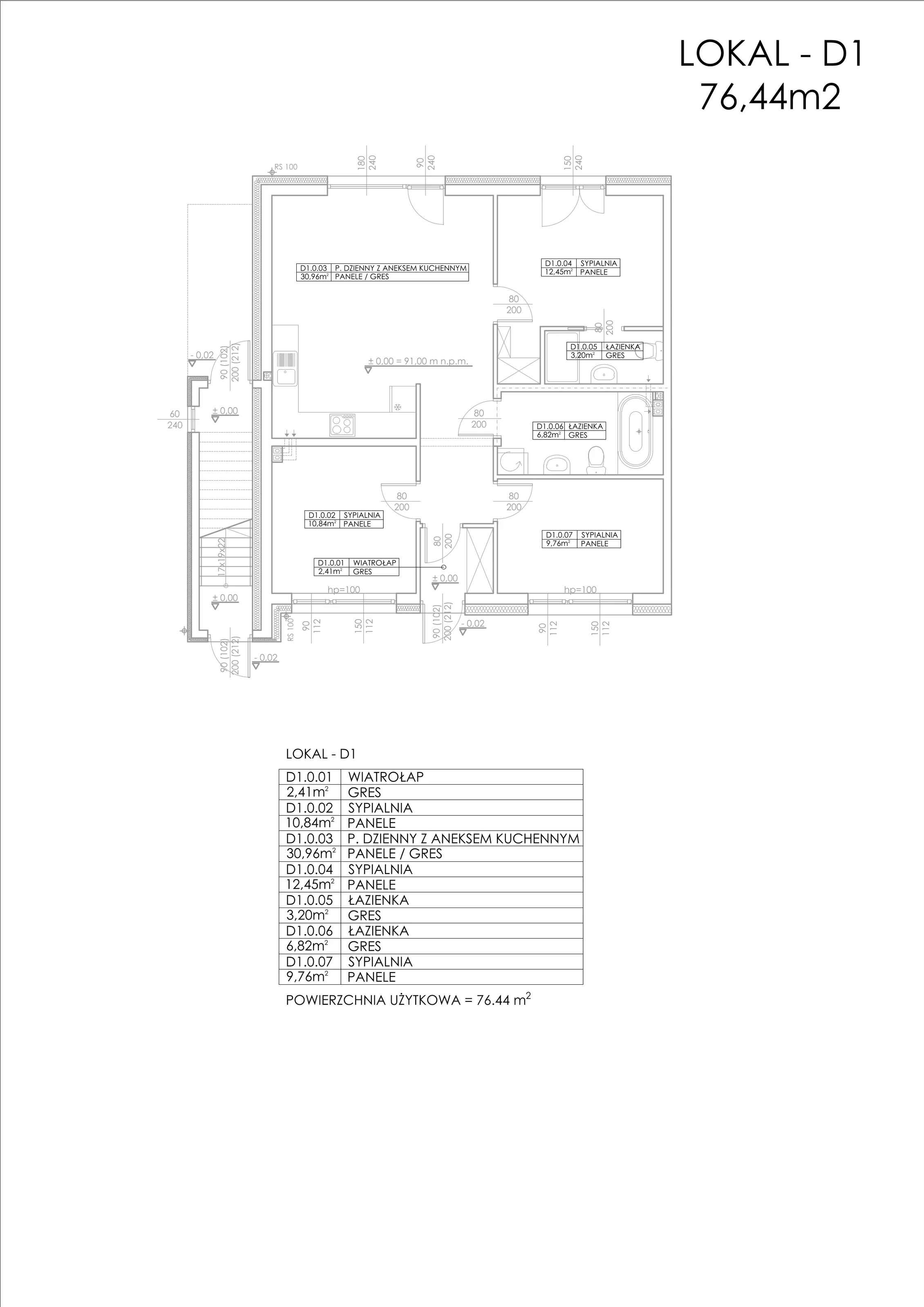 4 pokoje, mieszkanie 76,44 m², parter, oferta nr D1, Osiedle Majerankowa, Warszawa, Wawer, Wawer, ul. Majerankowa