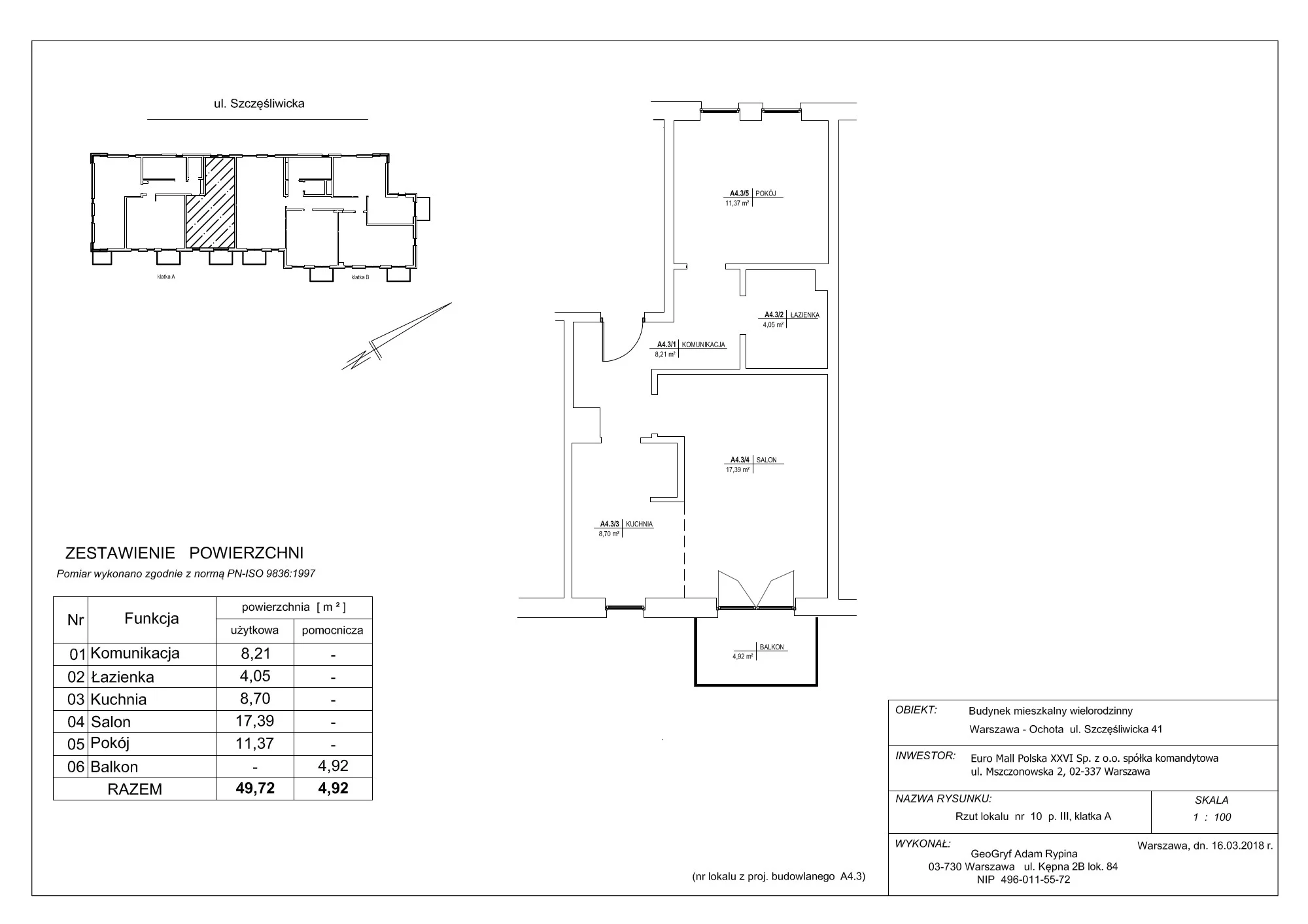 2 pokoje, mieszkanie 49,72 m², piętro 3, oferta nr 10, Szczęśliwicka 41, Warszawa, Ochota, Szczęśliwice, ul. Szczęśliwicka 41