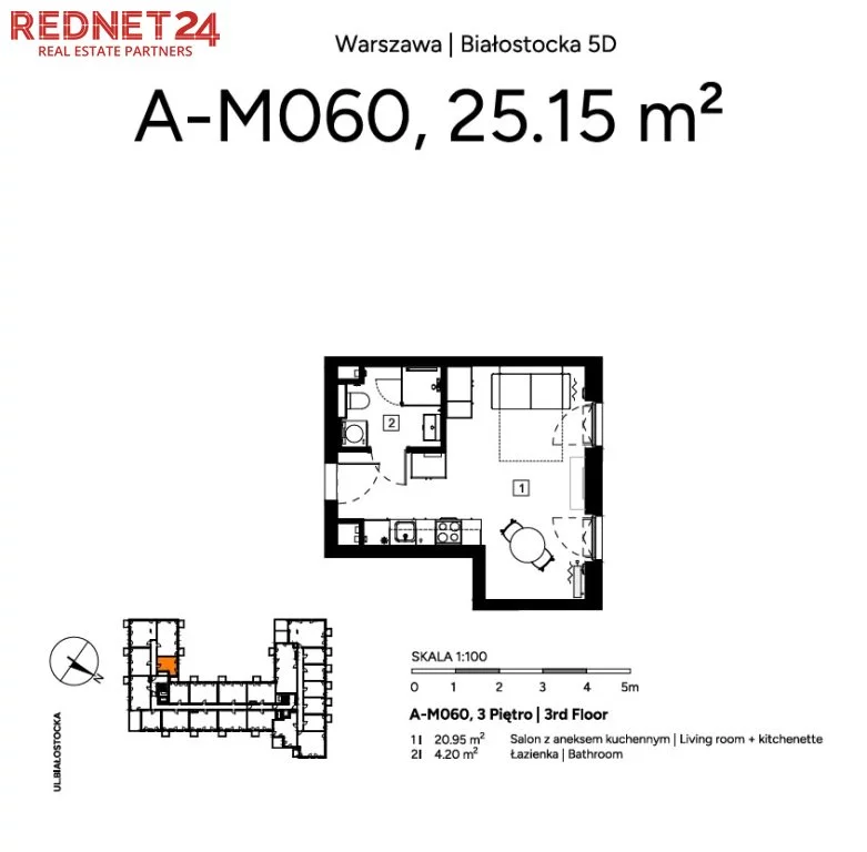 1 pokój, mieszkanie 25,15 m², piętro 3, oferta nr , MS-20196, Warszawa, Praga Północ, Praga Północ, Białostocka