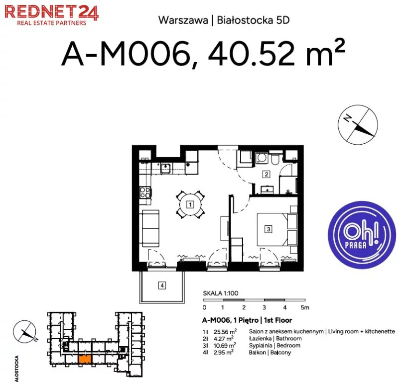 2 pokoje, mieszkanie 40,52 m², piętro 1, oferta nr , MS-20201, Warszawa, Praga Północ, Praga Północ, Białostocka